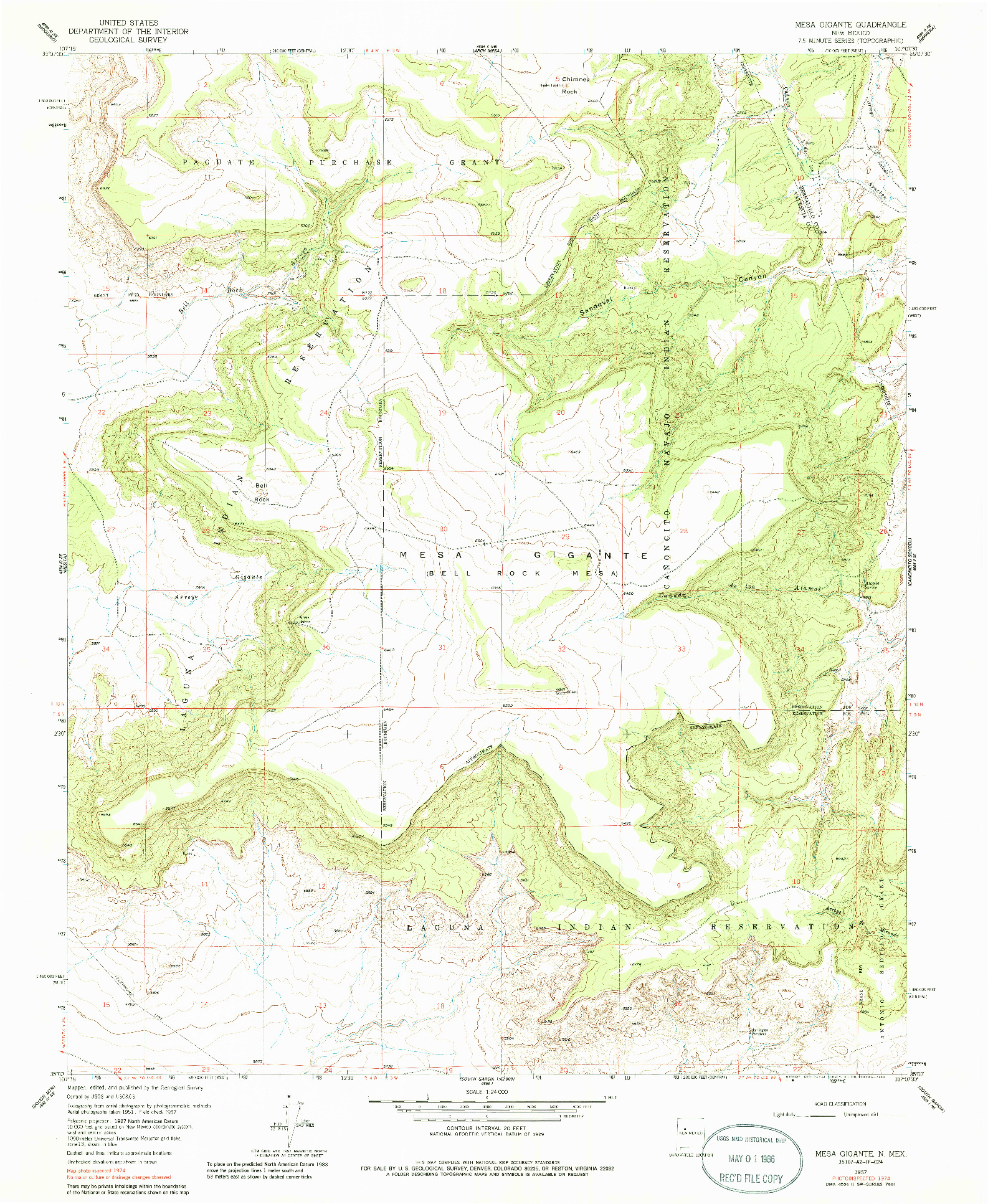 USGS 1:24000-SCALE QUADRANGLE FOR MESA GIGANTE, NM 1957