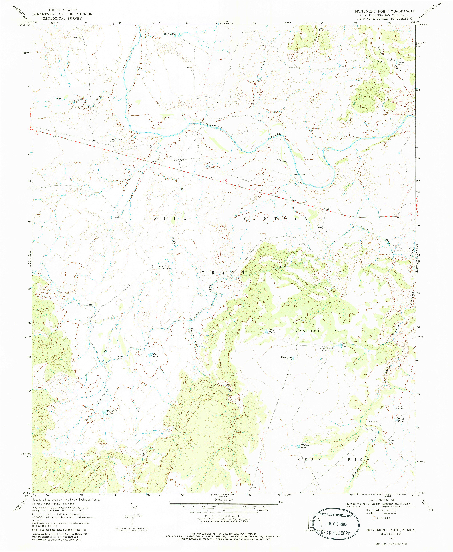 USGS 1:24000-SCALE QUADRANGLE FOR MONUMENT POINT, NM 1967