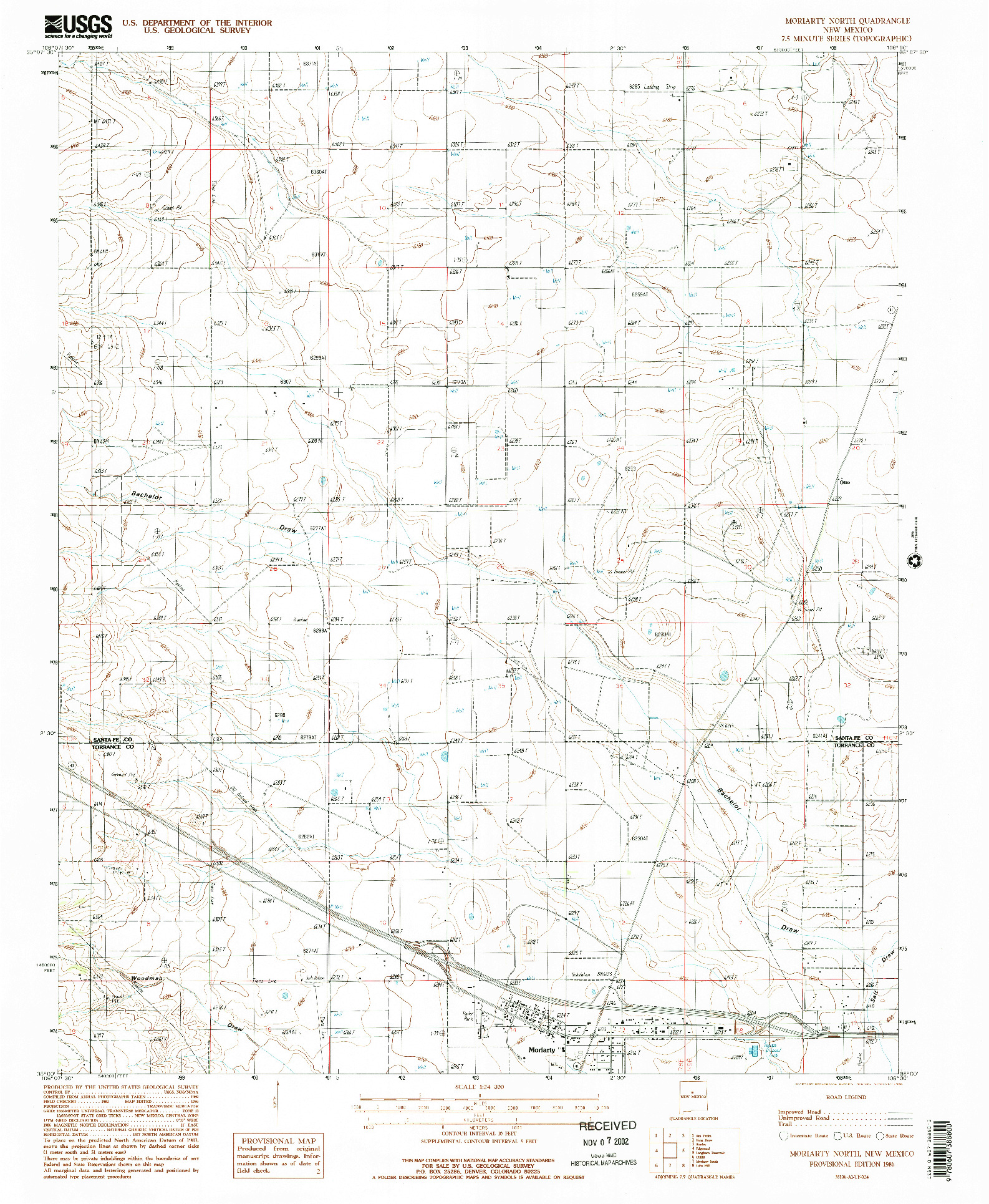 USGS 1:24000-SCALE QUADRANGLE FOR MORIARTY NORTH, NM 1986