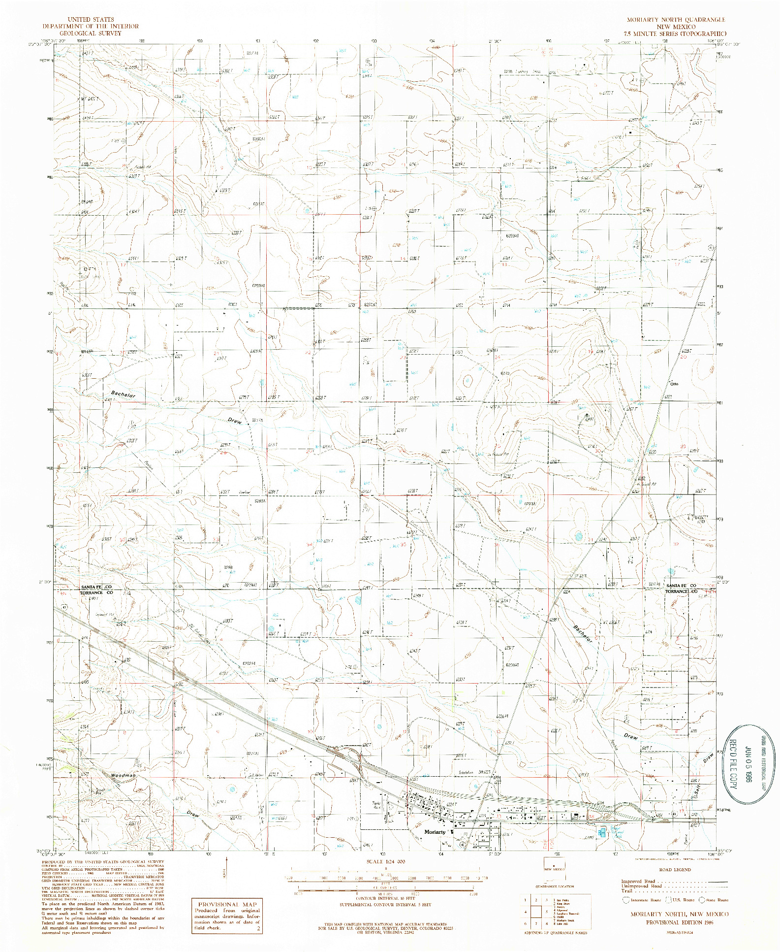 USGS 1:24000-SCALE QUADRANGLE FOR MORIARTY NORTH, NM 1986