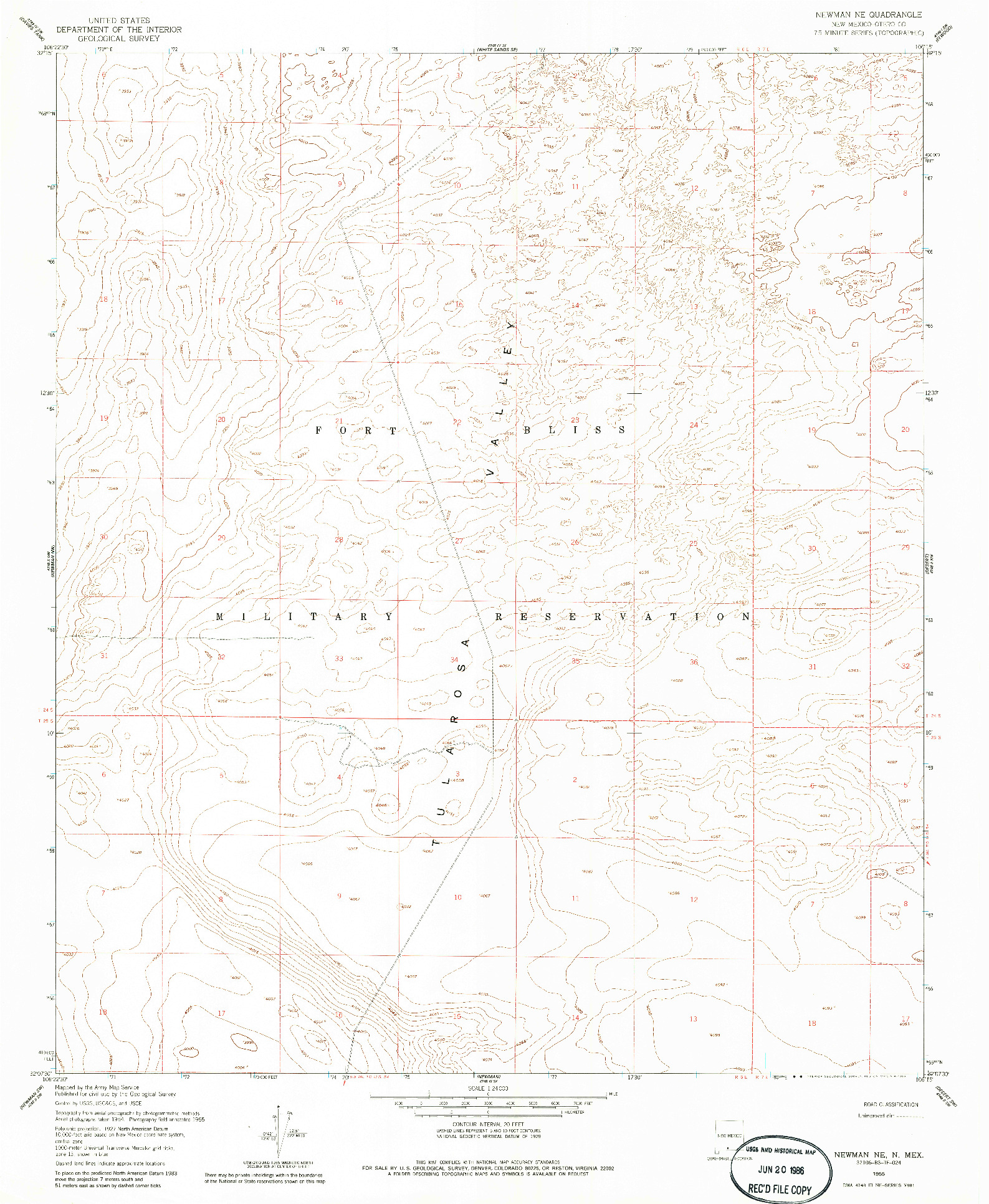 USGS 1:24000-SCALE QUADRANGLE FOR NEWMAN NE, NM 1955