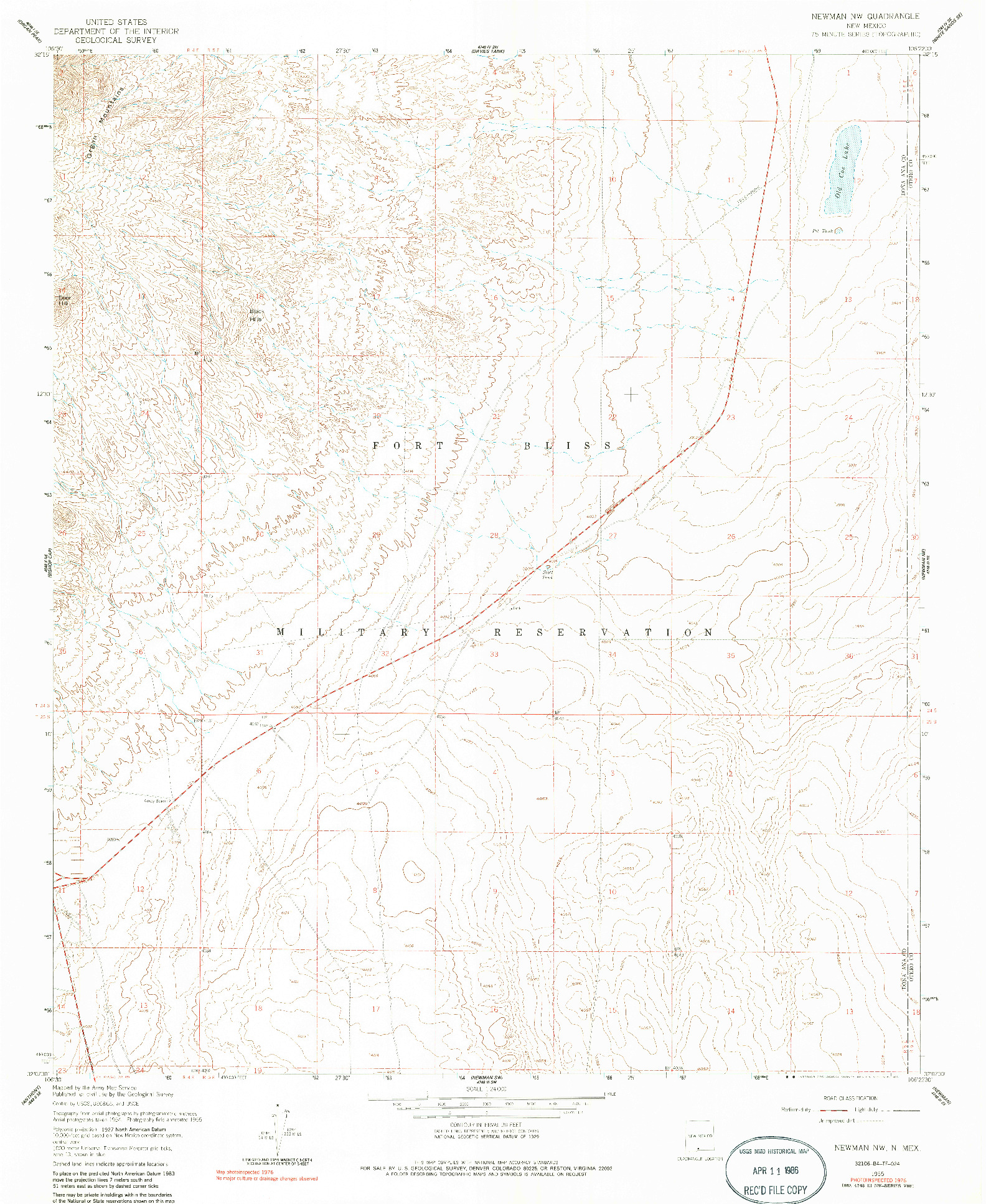 USGS 1:24000-SCALE QUADRANGLE FOR NEWMAN NW, NM 1955