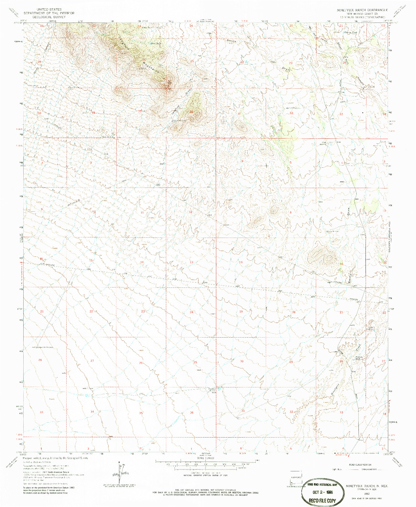 USGS 1:24000-SCALE QUADRANGLE FOR NINETYSIX RANCH, NM 1962