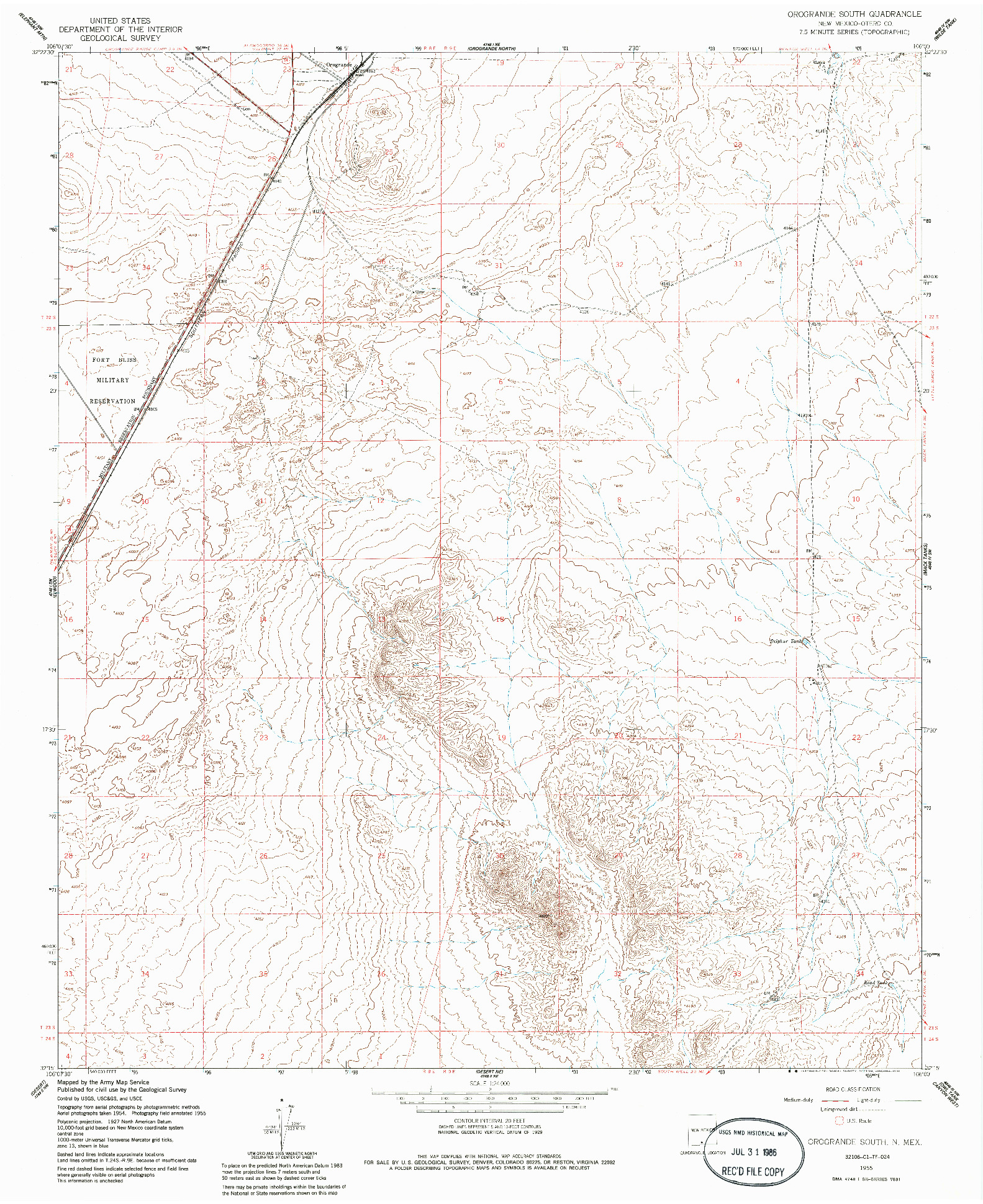 USGS 1:24000-SCALE QUADRANGLE FOR OROGRANDE SOUTH, NM 1955