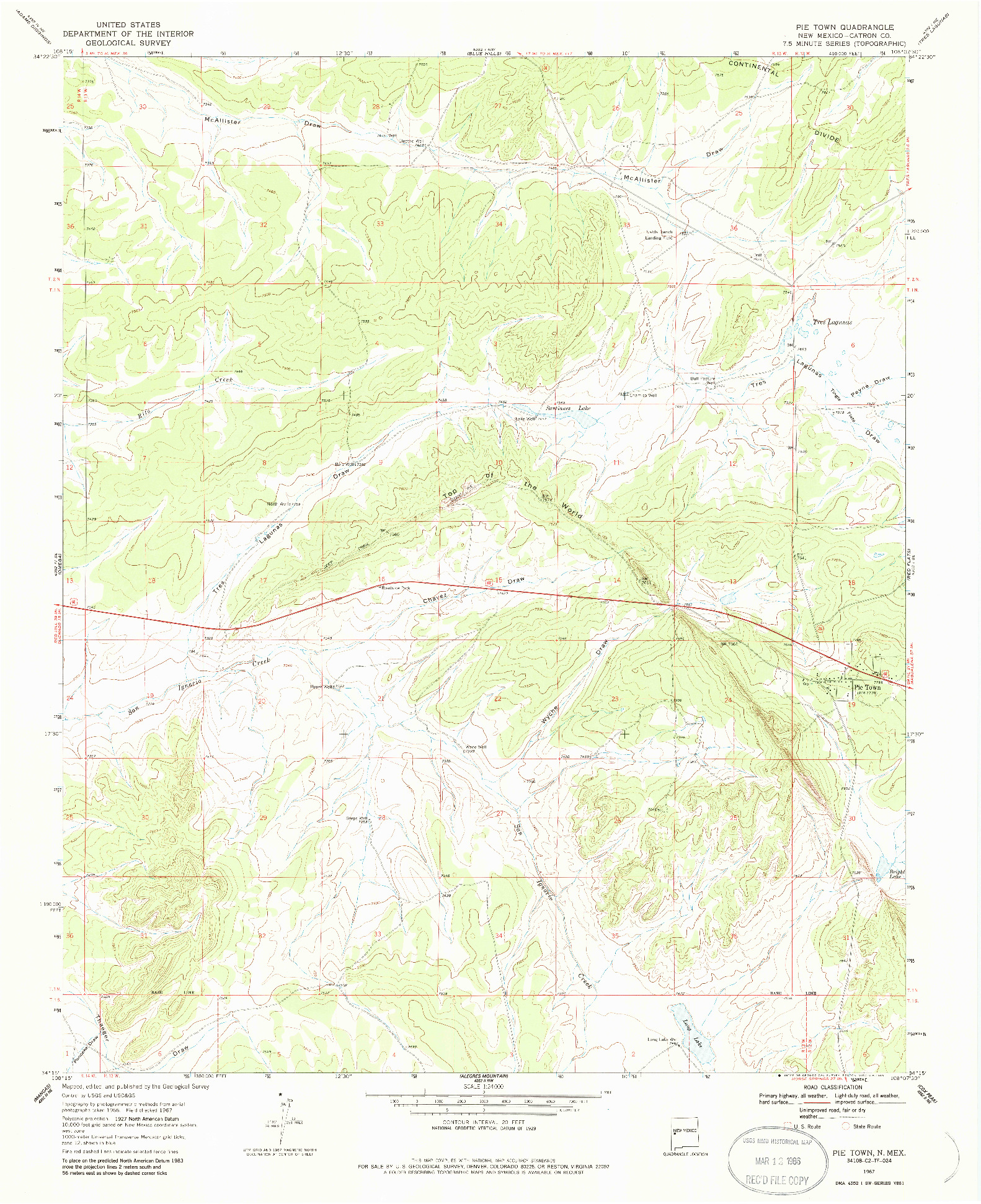 USGS 1:24000-SCALE QUADRANGLE FOR PIE TOWN, NM 1967