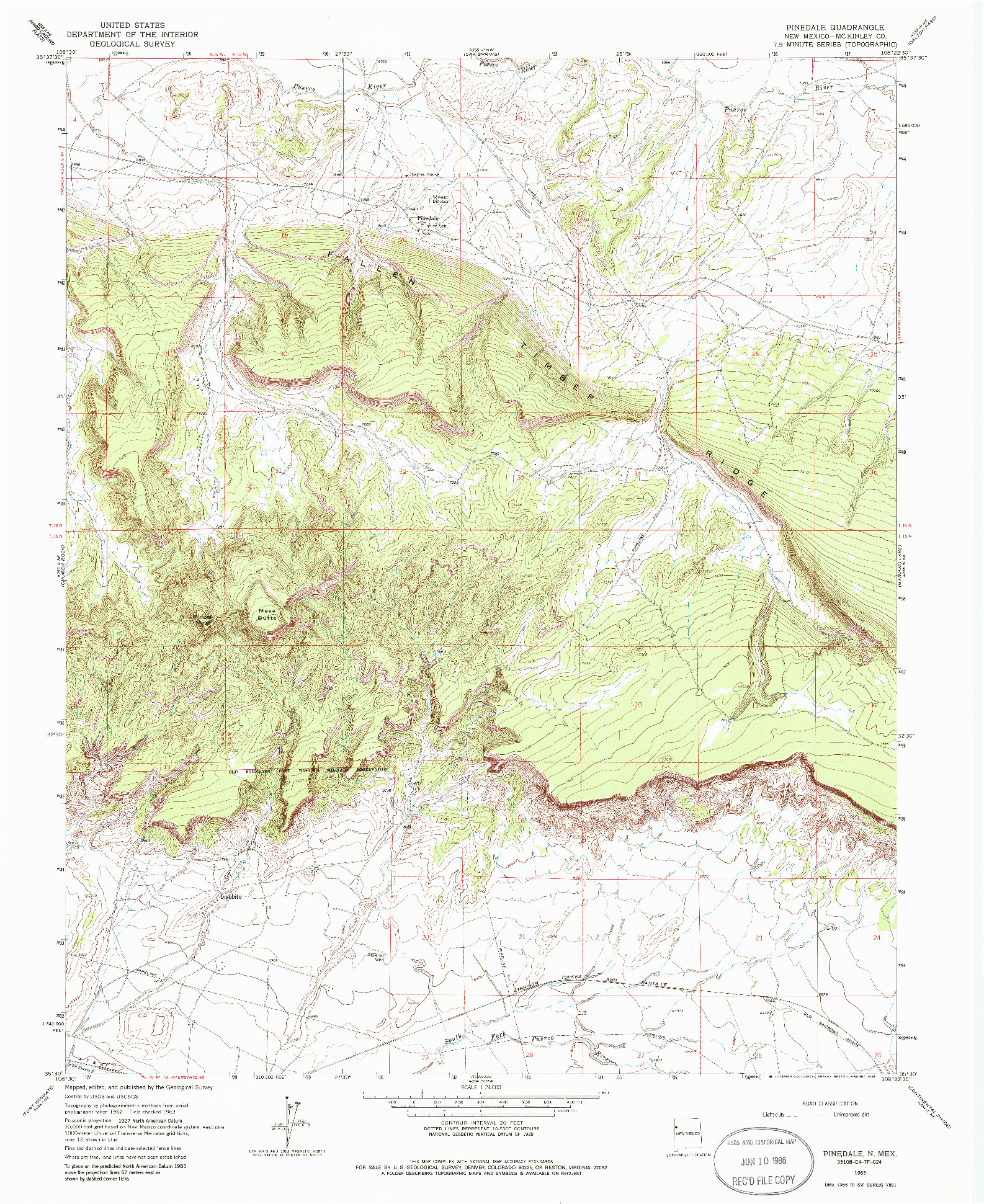 USGS 1:24000-SCALE QUADRANGLE FOR PINEDALE, NM 1963
