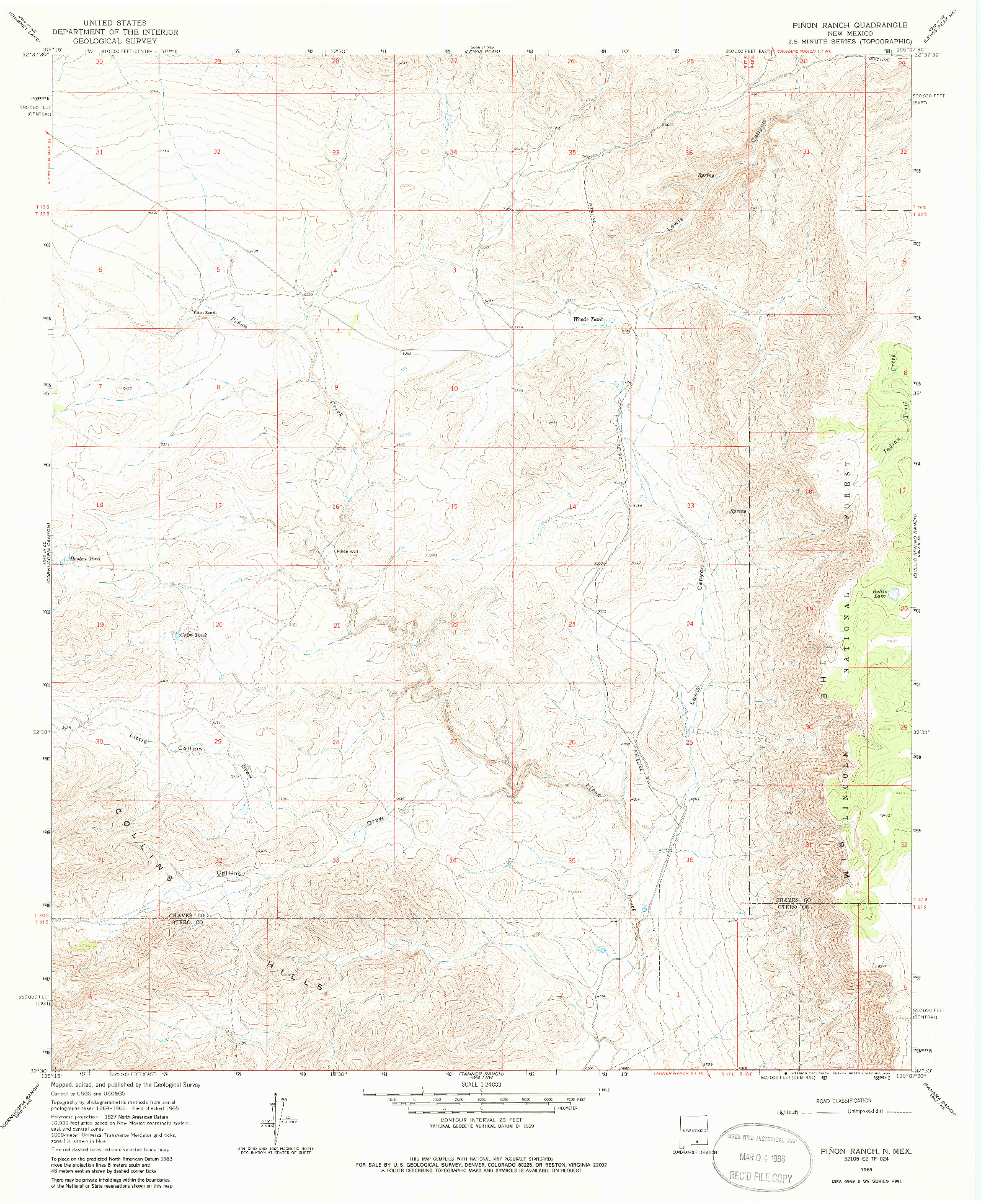 USGS 1:24000-SCALE QUADRANGLE FOR PINON RANCH, NM 1965