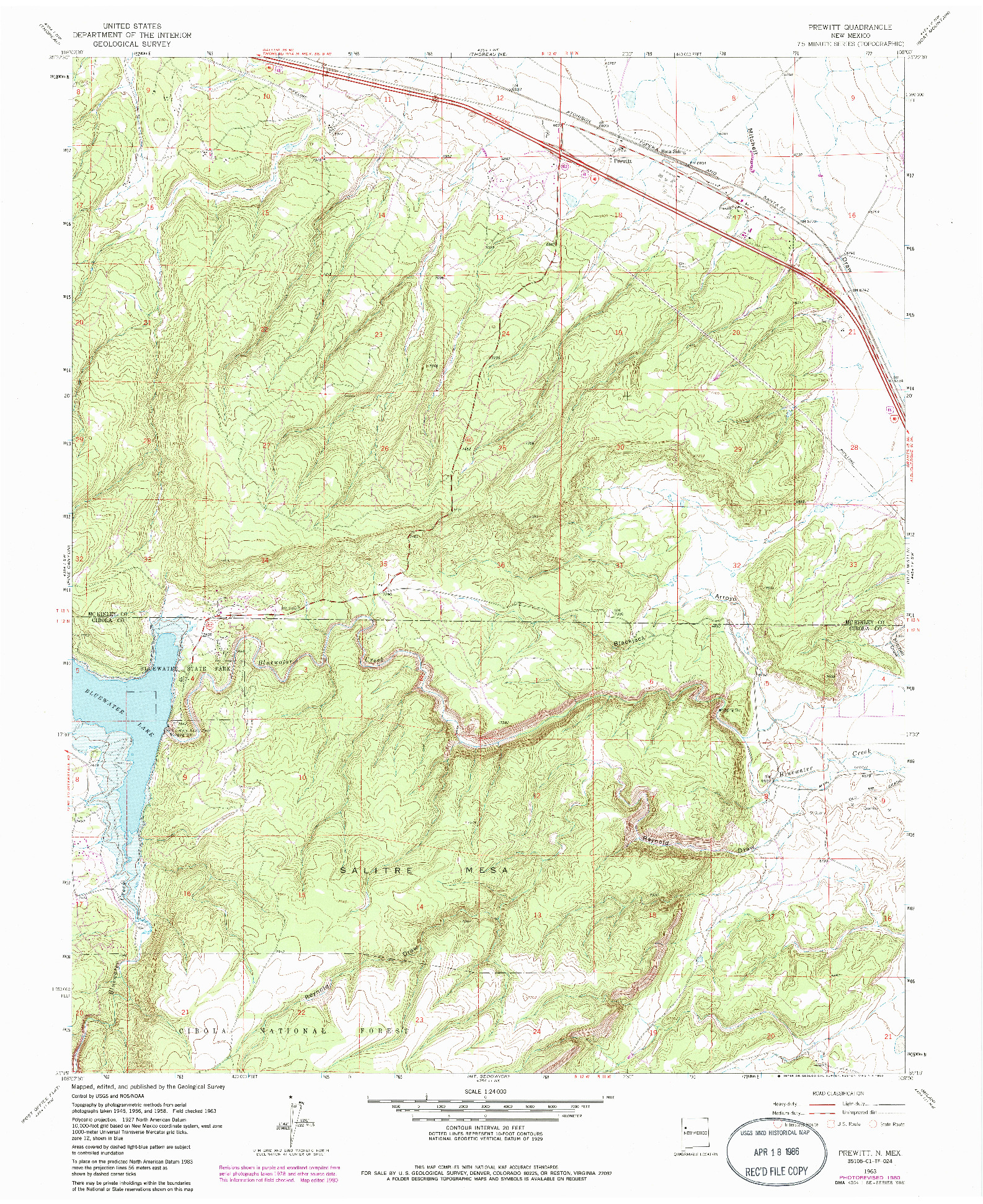 USGS 1:24000-SCALE QUADRANGLE FOR PREWITT, NM 1963