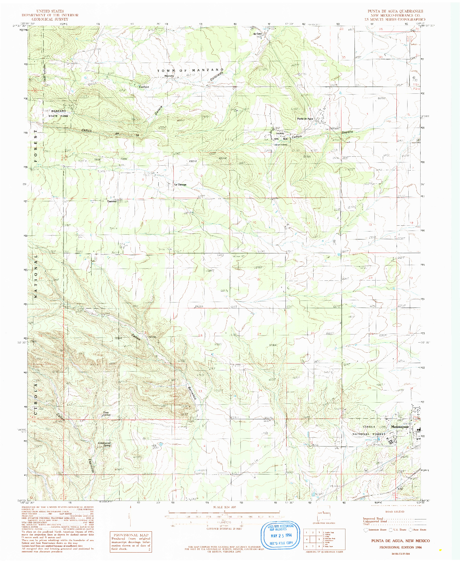 USGS 1:24000-SCALE QUADRANGLE FOR PUNTA DE AGUA, NM 1986