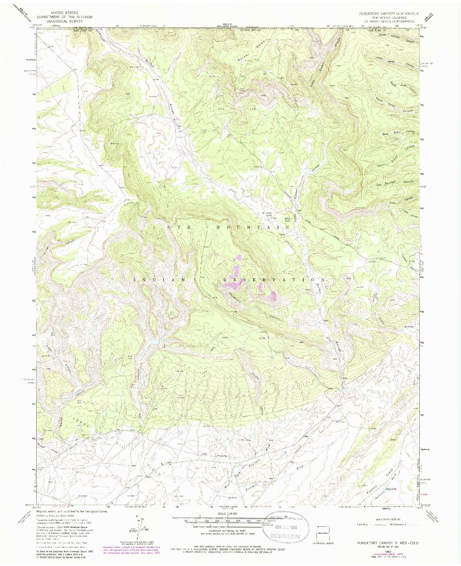 USGS 1:24000-SCALE QUADRANGLE FOR PURGATORY CANYON, NM 1963