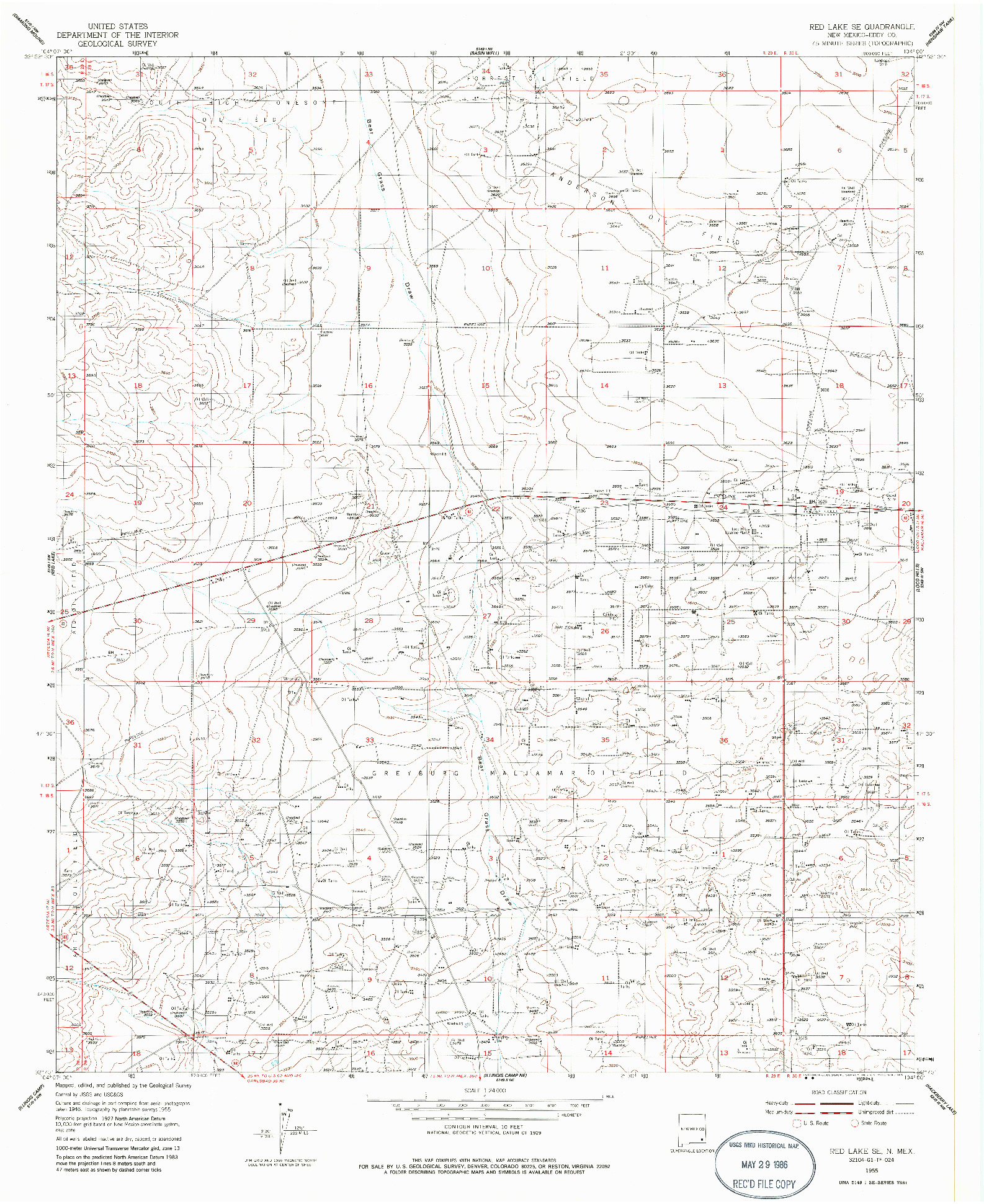 USGS 1:24000-SCALE QUADRANGLE FOR RED LAKE SE, NM 1955