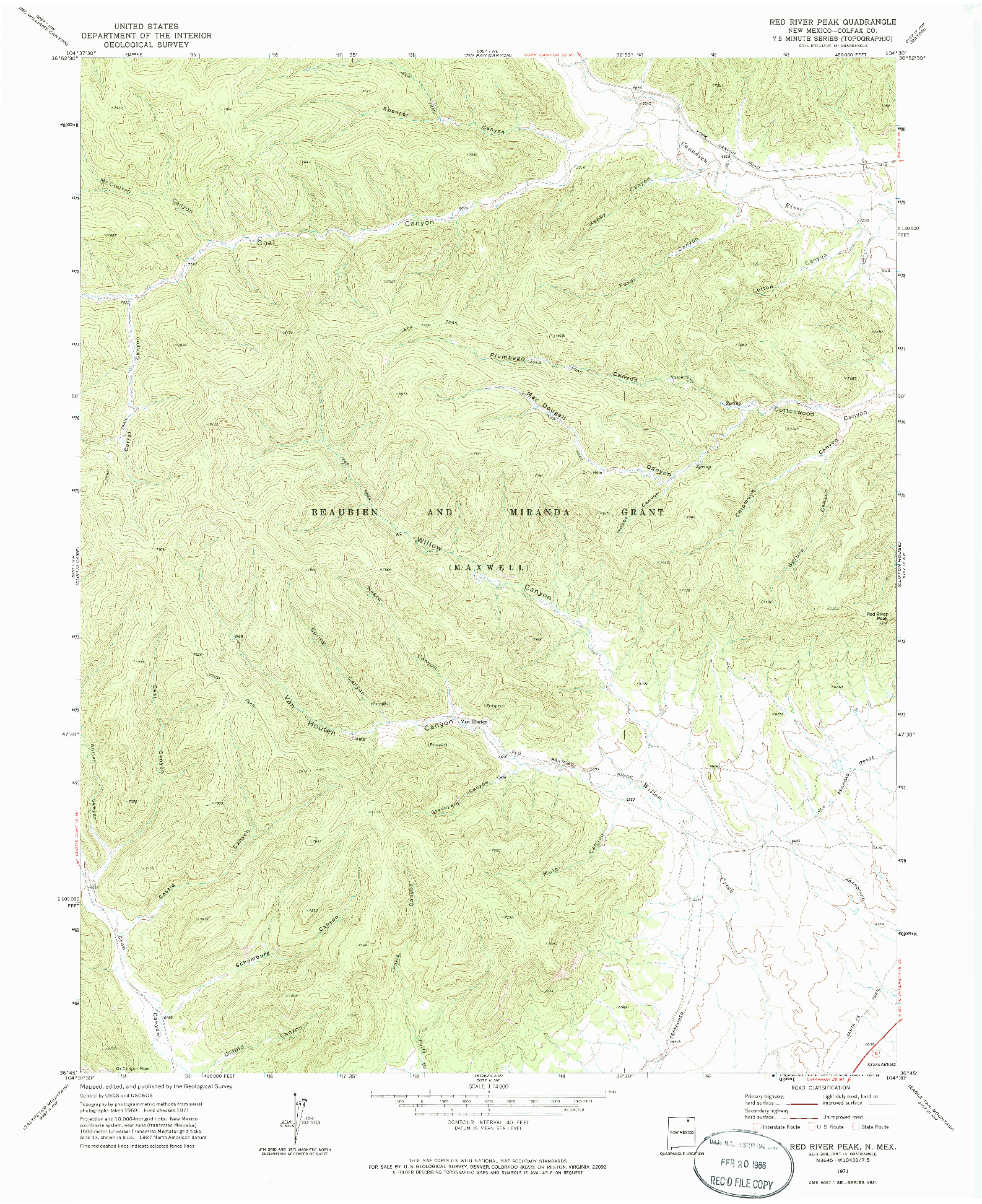 USGS 1:24000-SCALE QUADRANGLE FOR RED RIVER PEAK, NM 1971