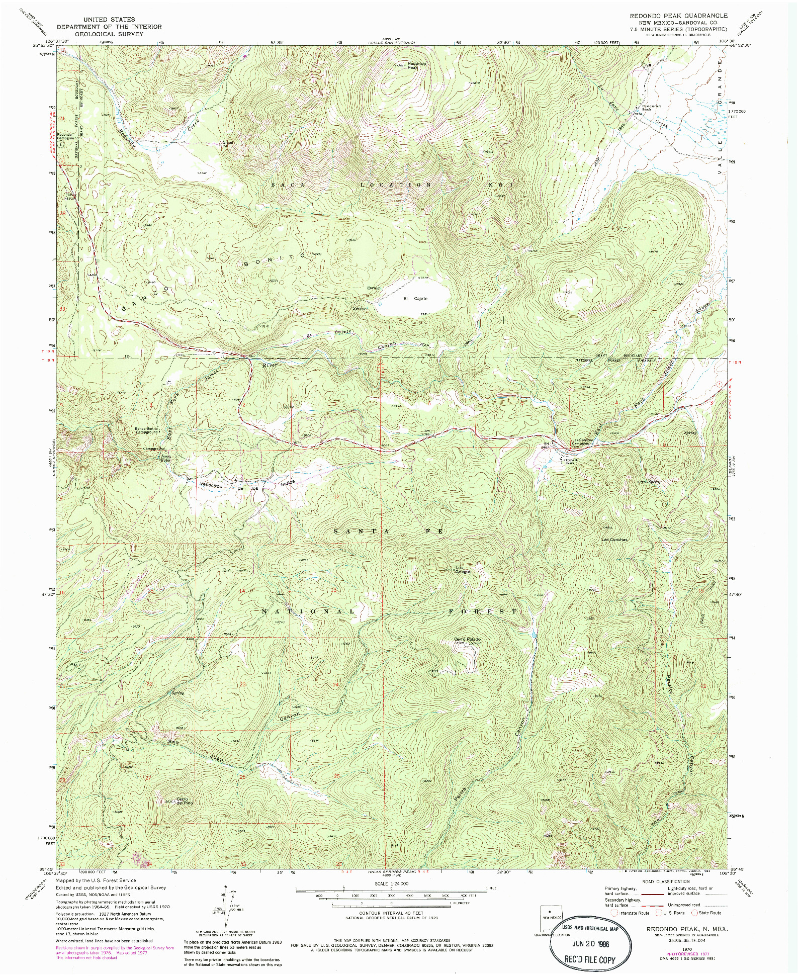 USGS 1:24000-SCALE QUADRANGLE FOR REDONDO PEAK, NM 1970