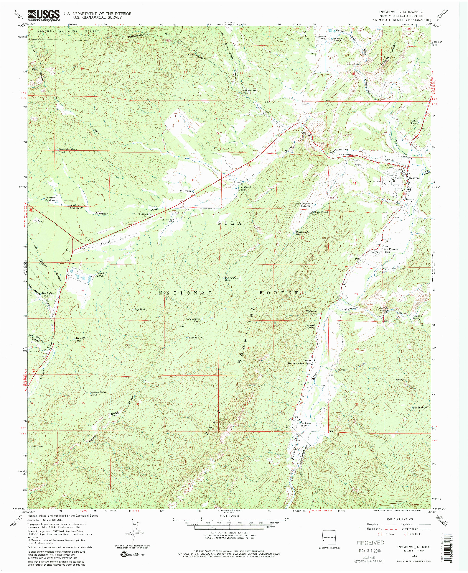 USGS 1:24000-SCALE QUADRANGLE FOR RESERVE, NM 1965