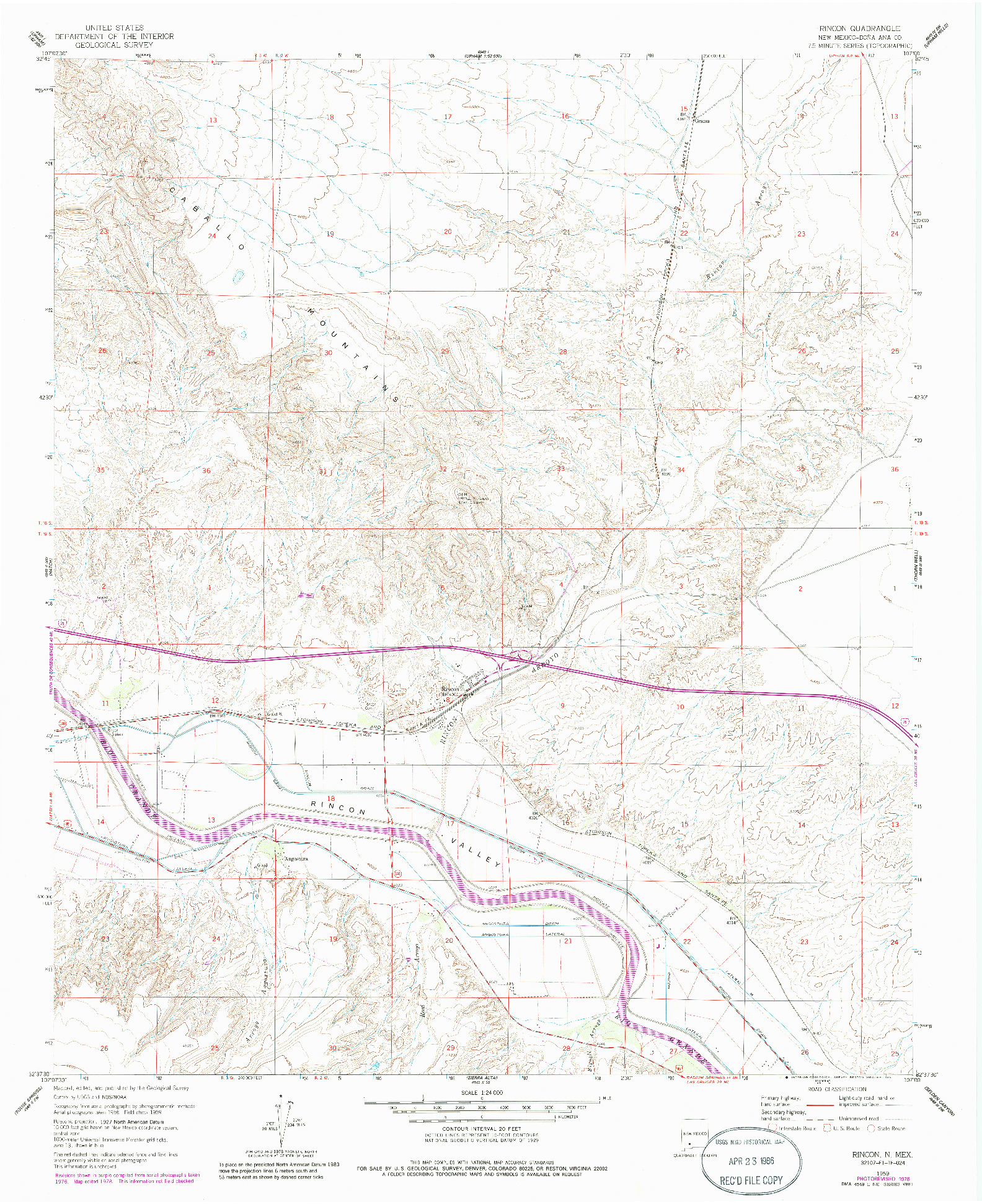 USGS 1:24000-SCALE QUADRANGLE FOR RINCON, NM 1959