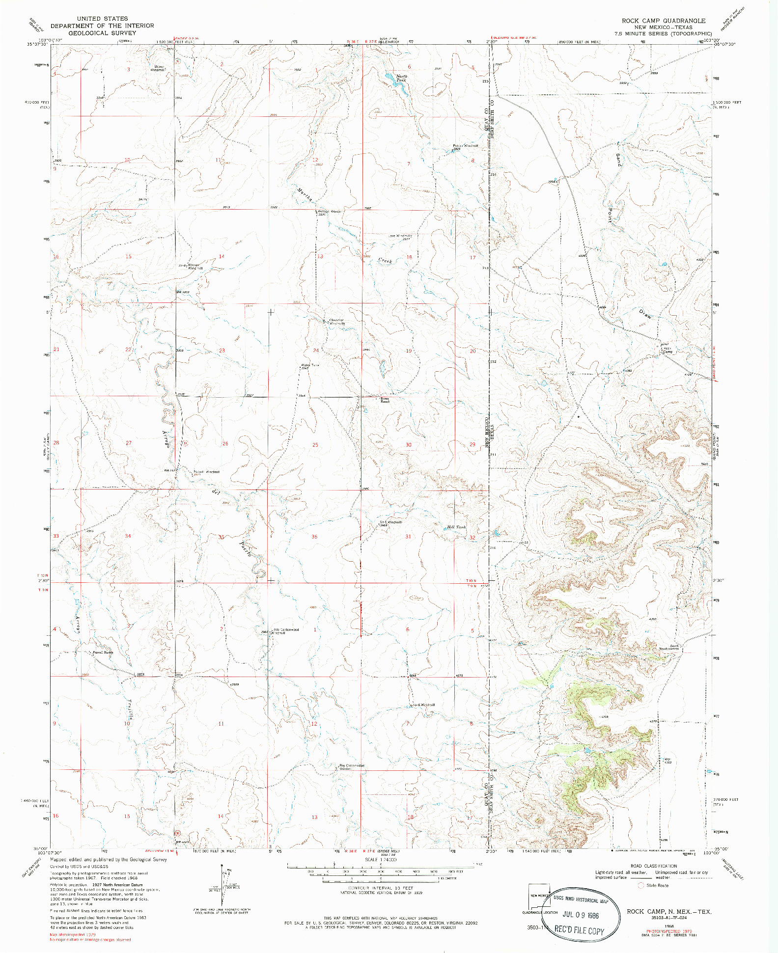 USGS 1:24000-SCALE QUADRANGLE FOR ROCK CAMP, NM 1968