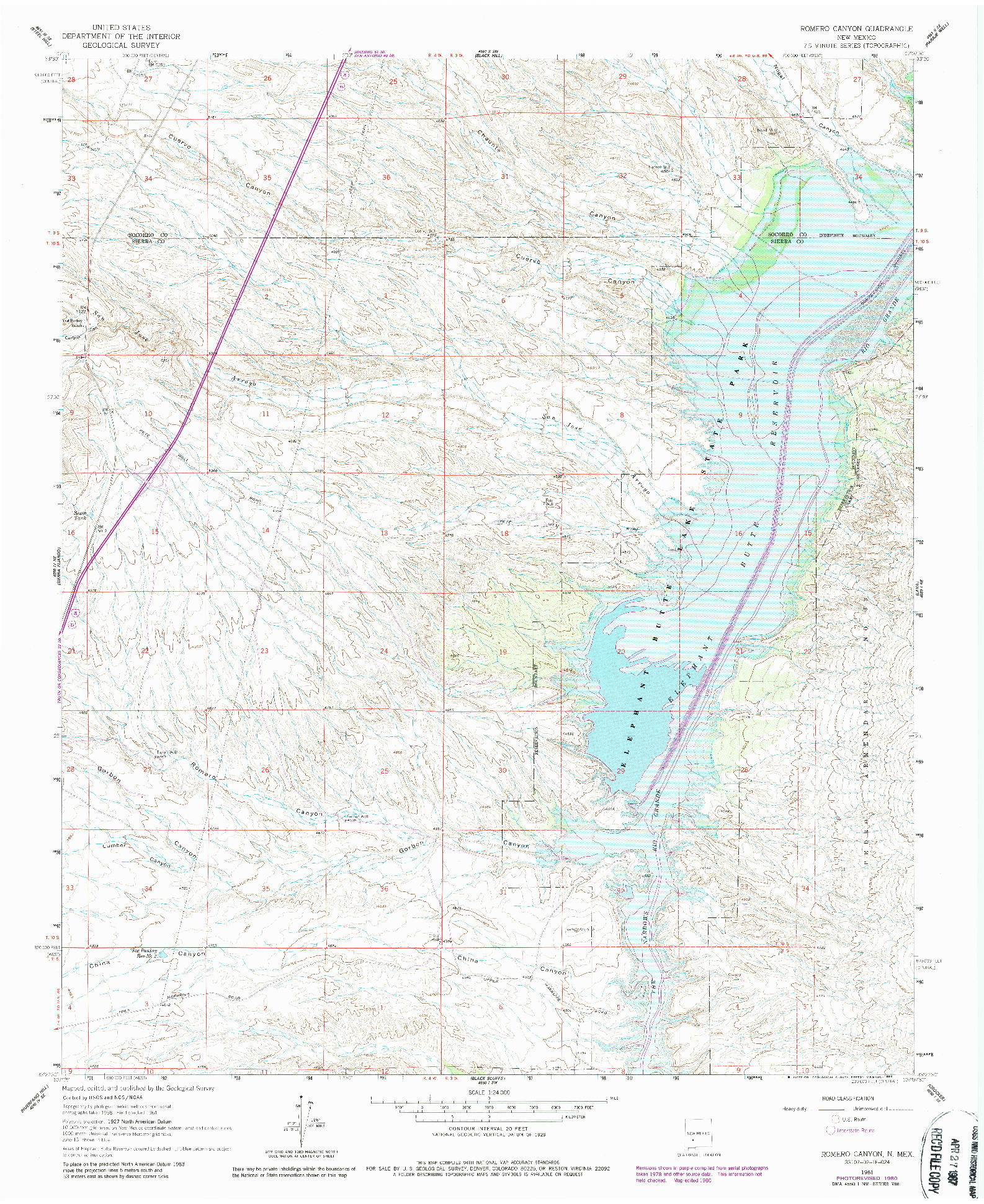 USGS 1:24000-SCALE QUADRANGLE FOR ROMERO CANYON, NM 1961