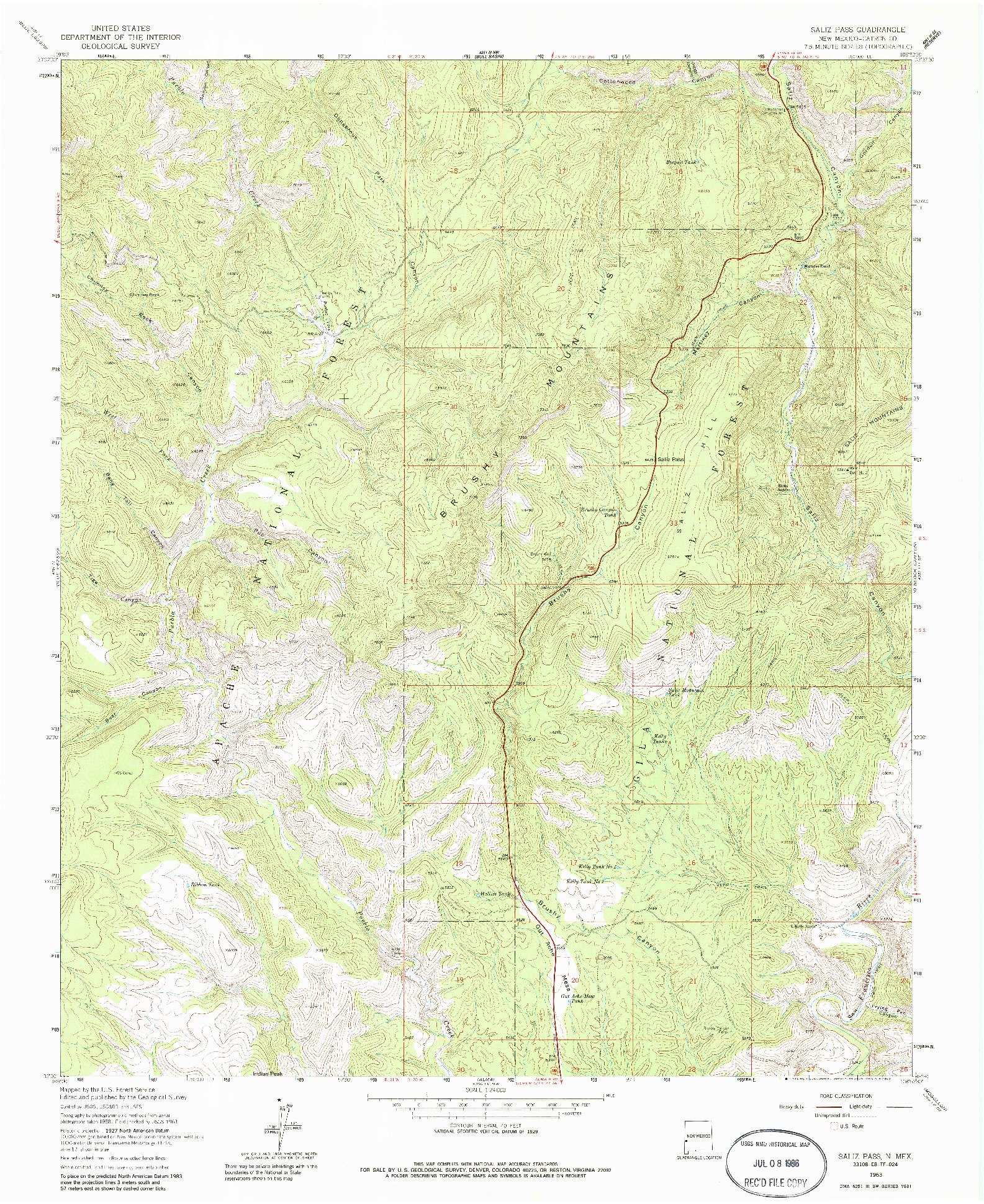 USGS 1:24000-SCALE QUADRANGLE FOR SALIZ PASS, NM 1963