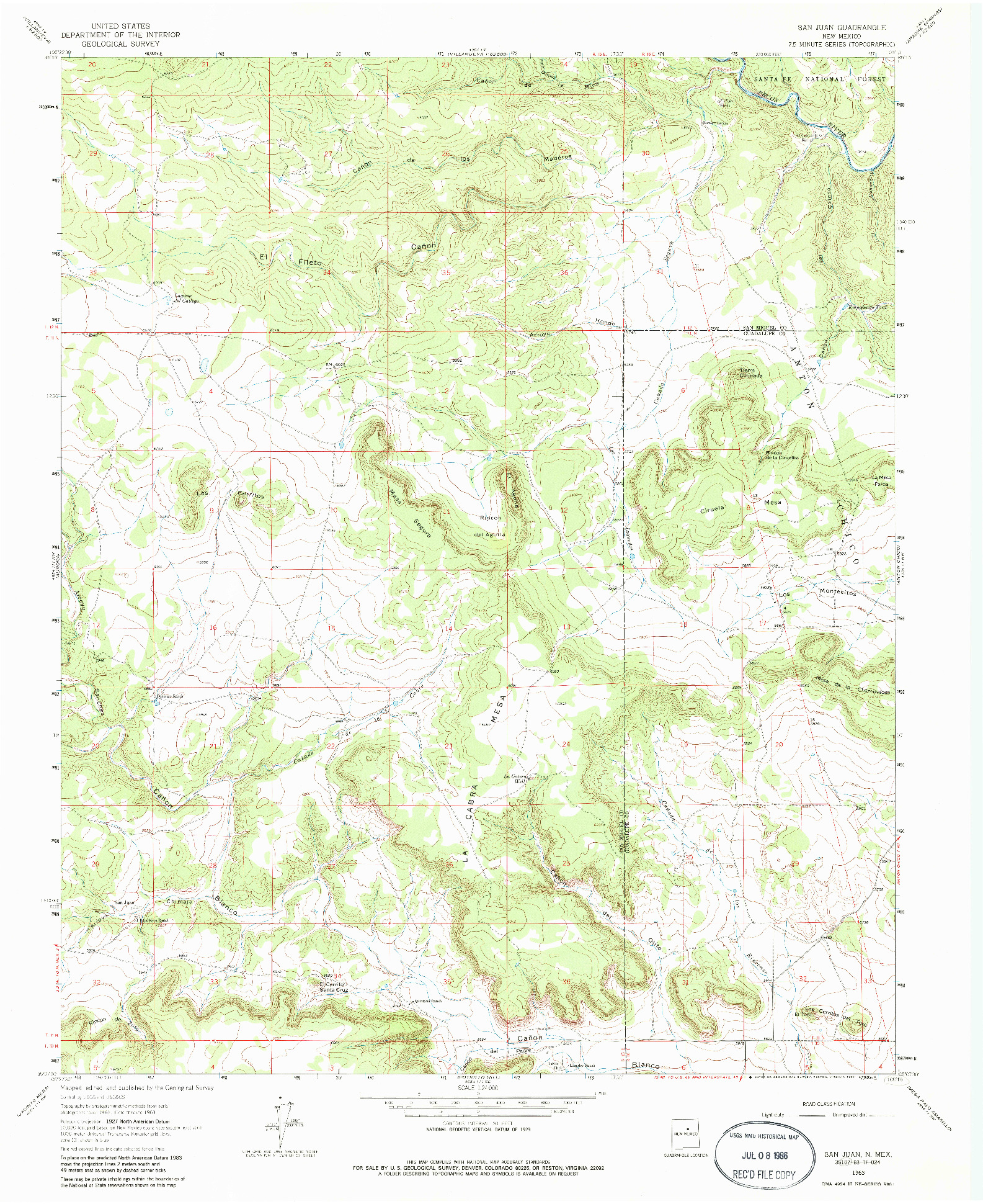 USGS 1:24000-SCALE QUADRANGLE FOR SAN JUAN, NM 1963