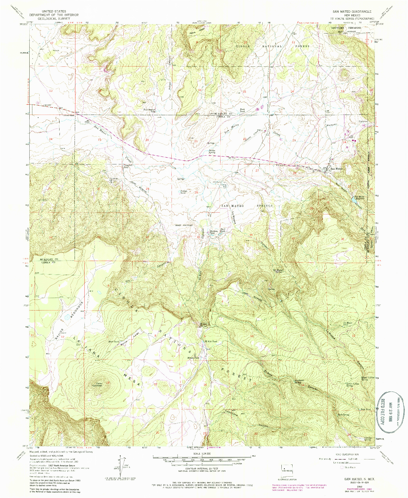 USGS 1:24000-SCALE QUADRANGLE FOR SAN MATEO, NM 1963