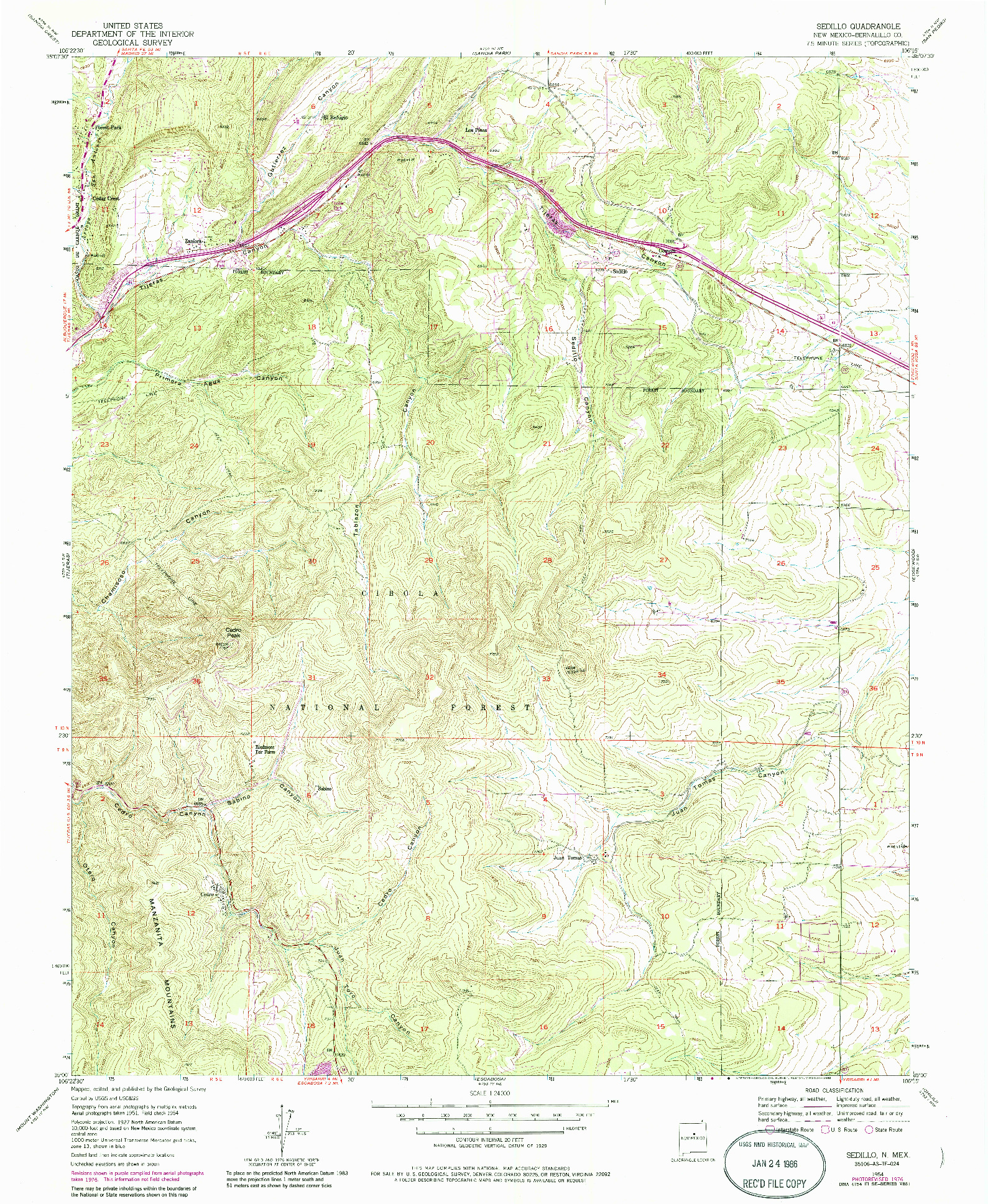 USGS 1:24000-SCALE QUADRANGLE FOR SEDILLO, NM 1954