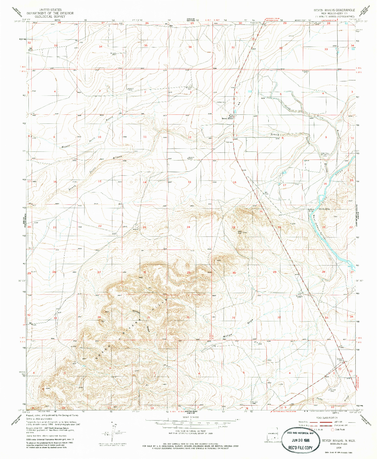 USGS 1:24000-SCALE QUADRANGLE FOR SEVEN RIVERS, NM 1954