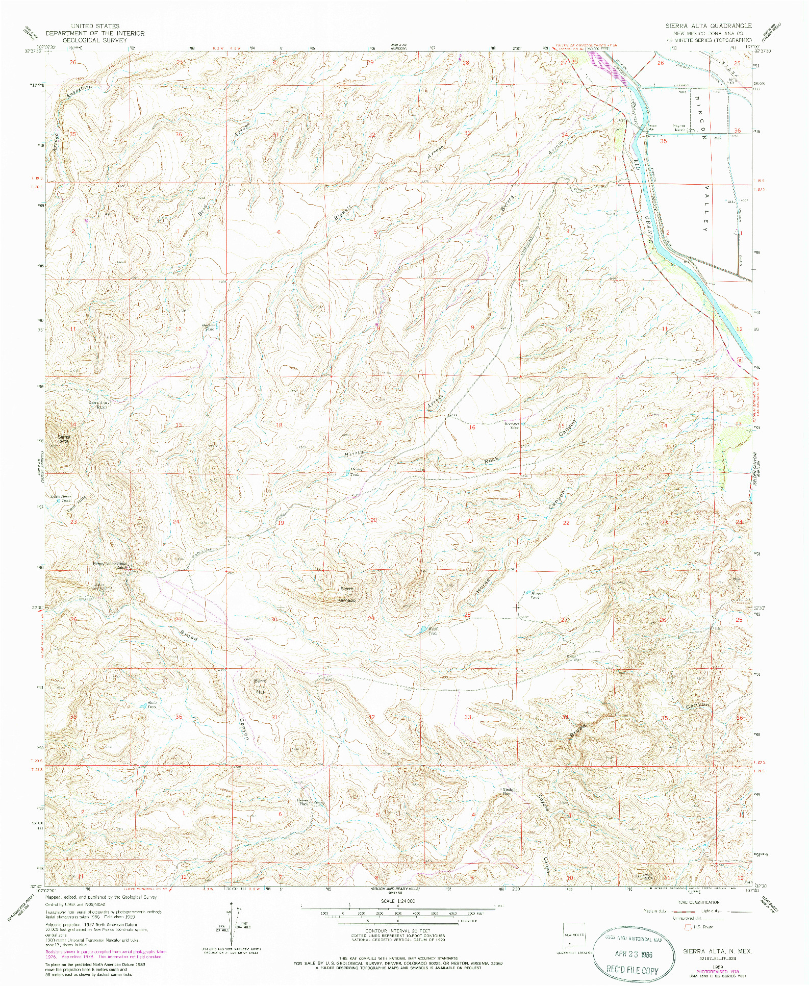 USGS 1:24000-SCALE QUADRANGLE FOR SIERRA ALTA, NM 1959