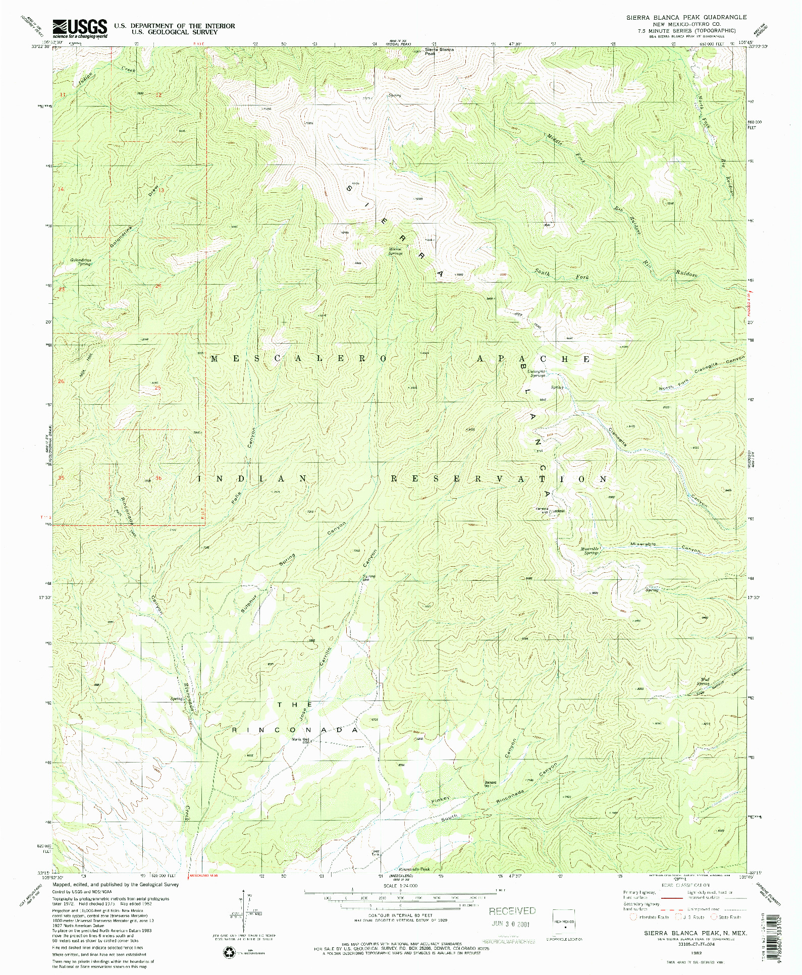 USGS 1:24000-SCALE QUADRANGLE FOR SIERRA BLANCA PEAK, NM 1982