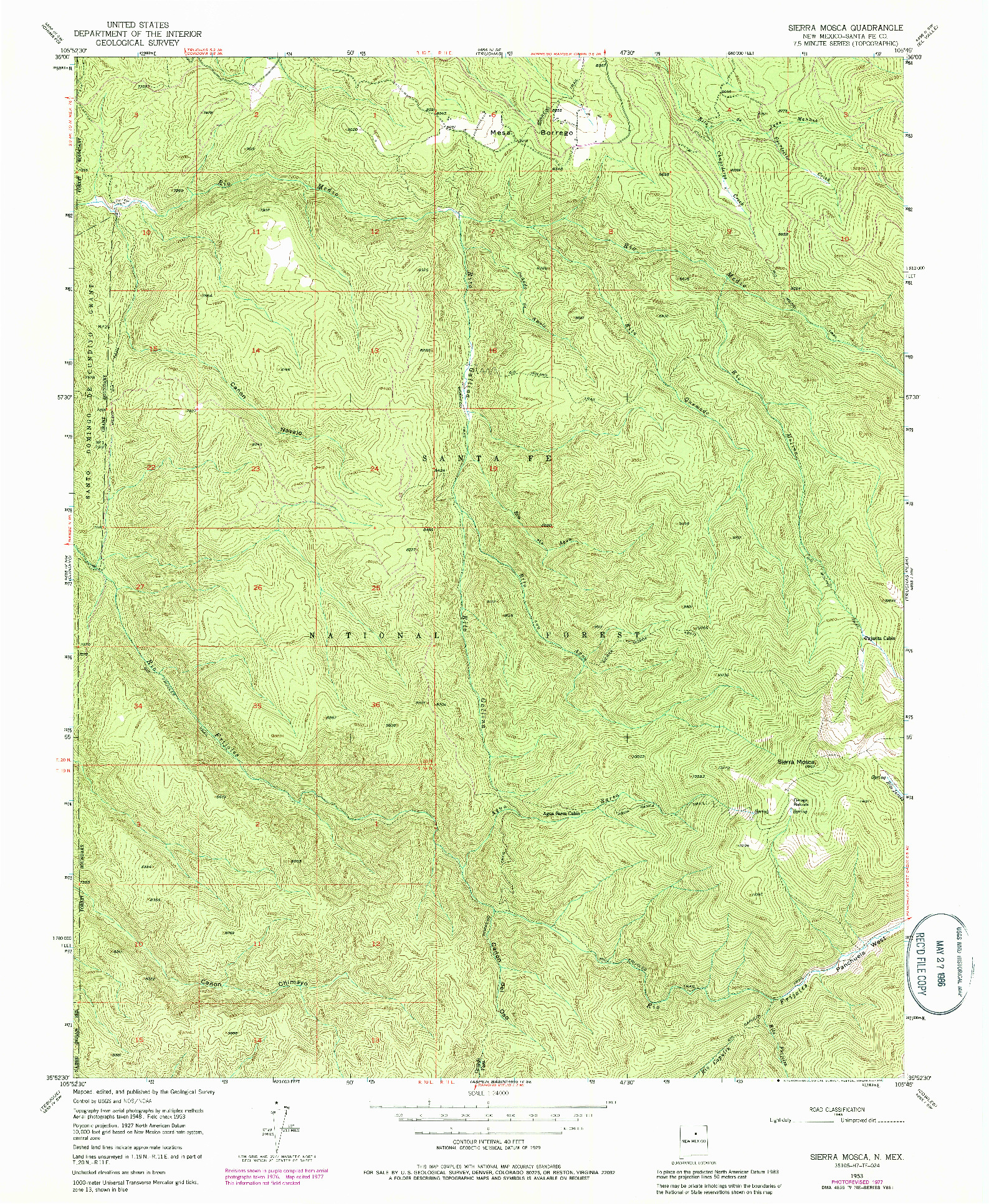 USGS 1:24000-SCALE QUADRANGLE FOR SIERRA MOSCA, NM 1953