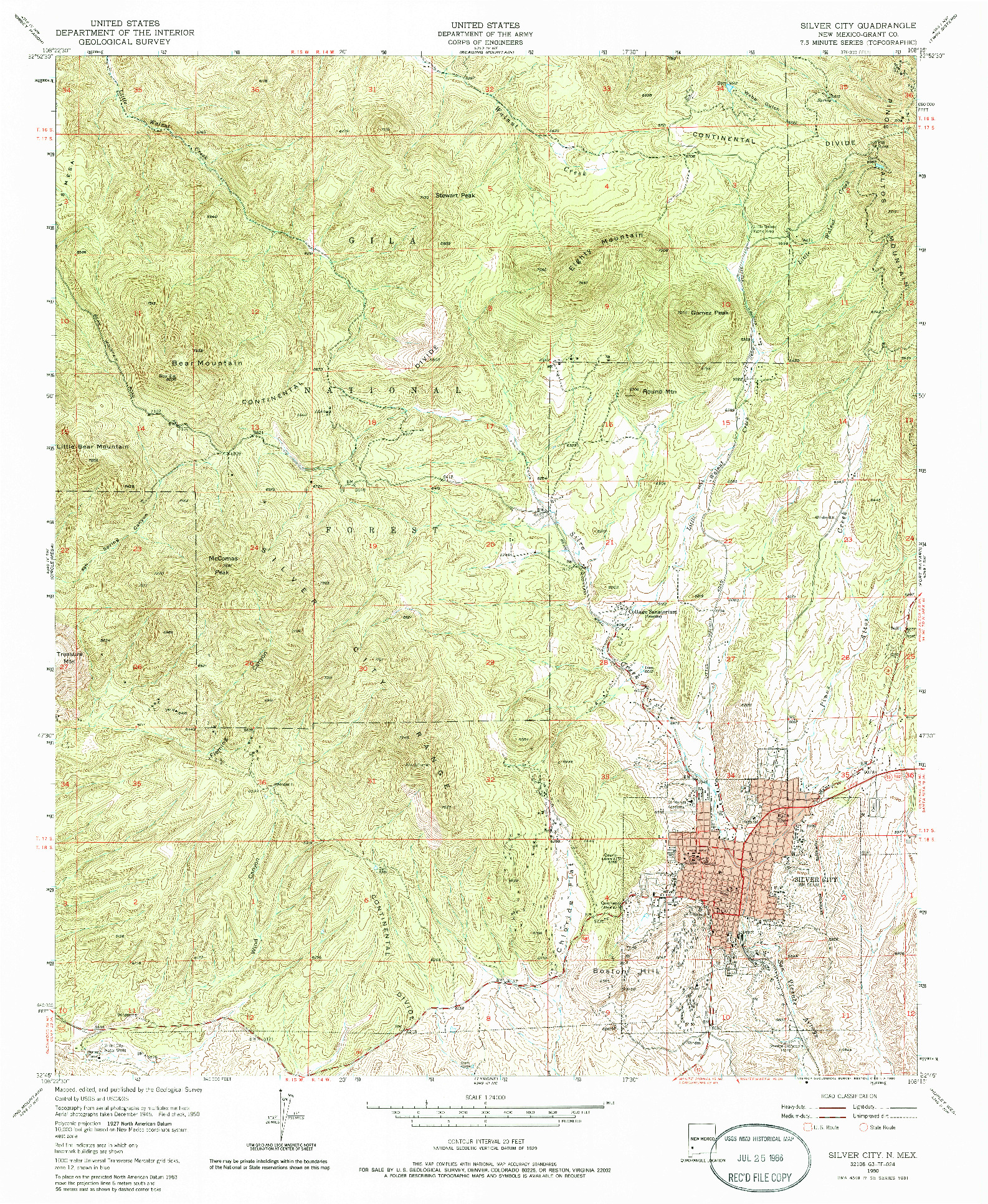 USGS 1:24000-SCALE QUADRANGLE FOR SILVER CITY, NM 1950