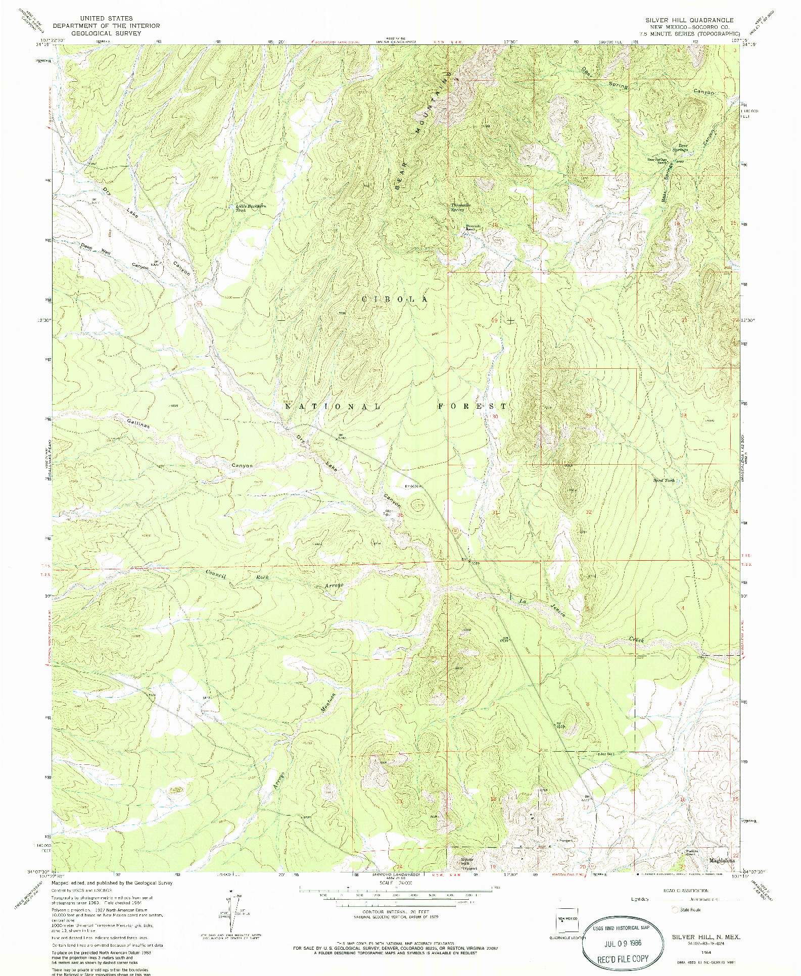 USGS 1:24000-SCALE QUADRANGLE FOR SILVER HILL, NM 1964