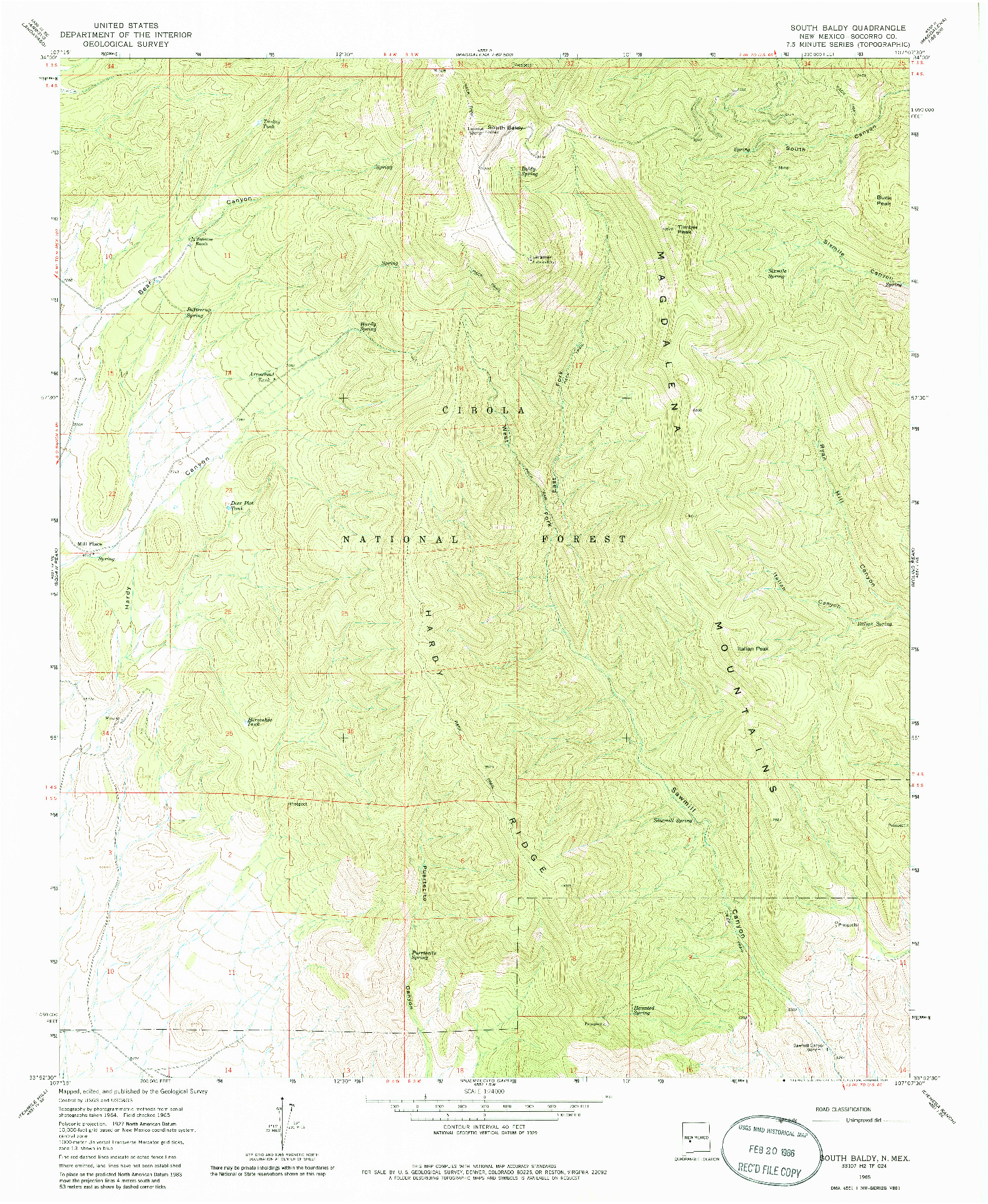 USGS 1:24000-SCALE QUADRANGLE FOR SOUTH BALDY, NM 1965