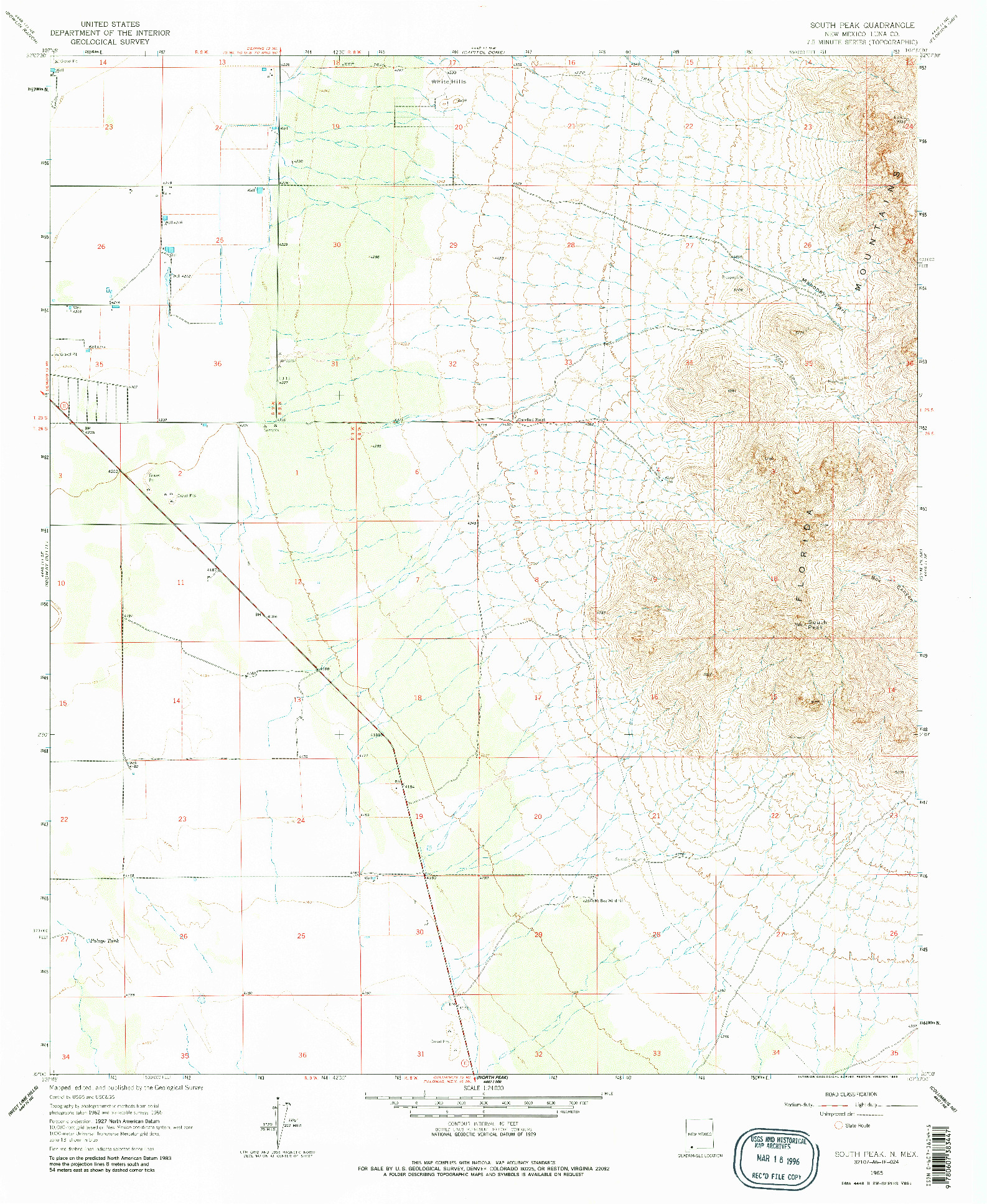 USGS 1:24000-SCALE QUADRANGLE FOR SOUTH PEAK, NM 1965