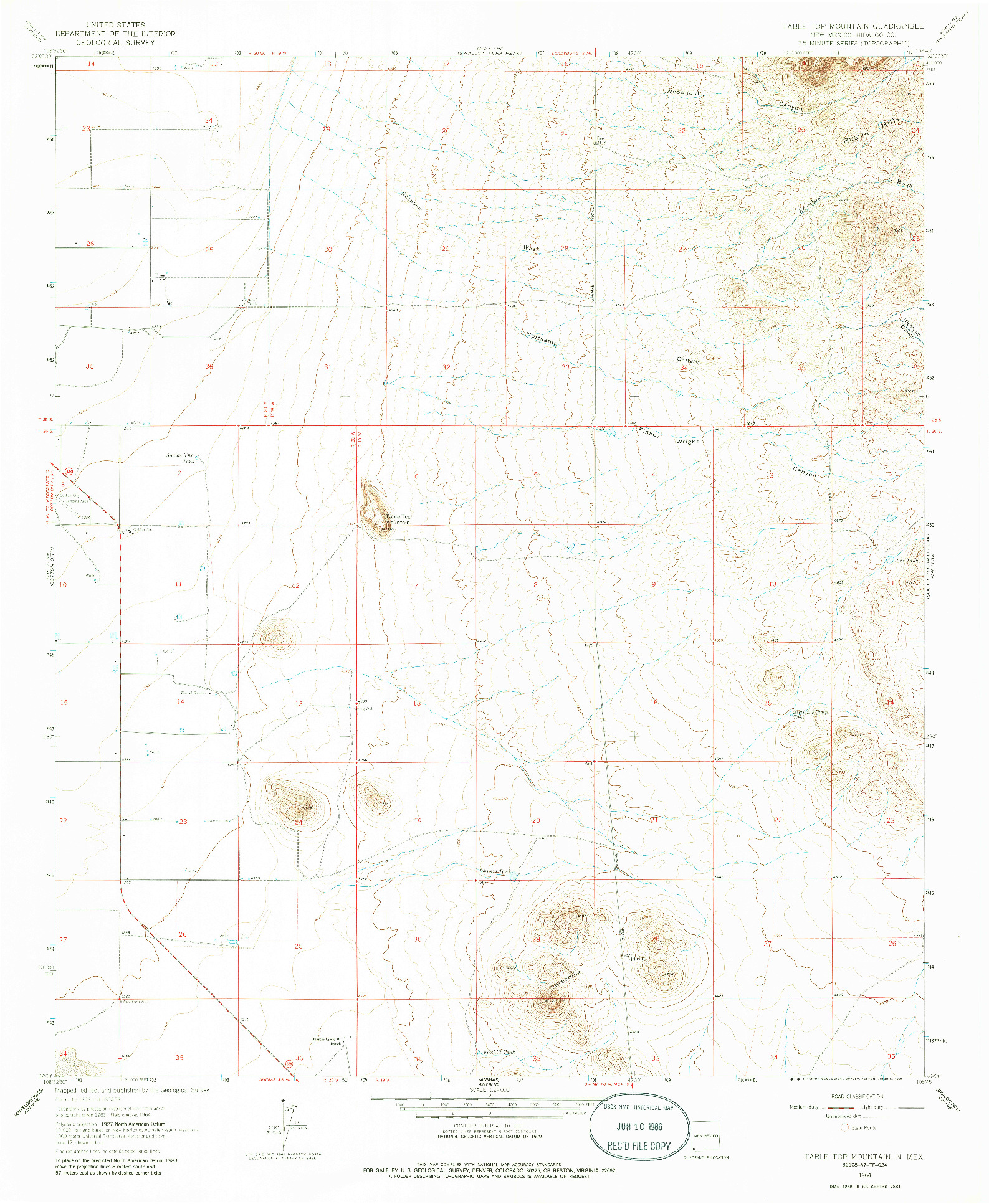 USGS 1:24000-SCALE QUADRANGLE FOR TABLE TOP MOUNTAIN, NM 1964