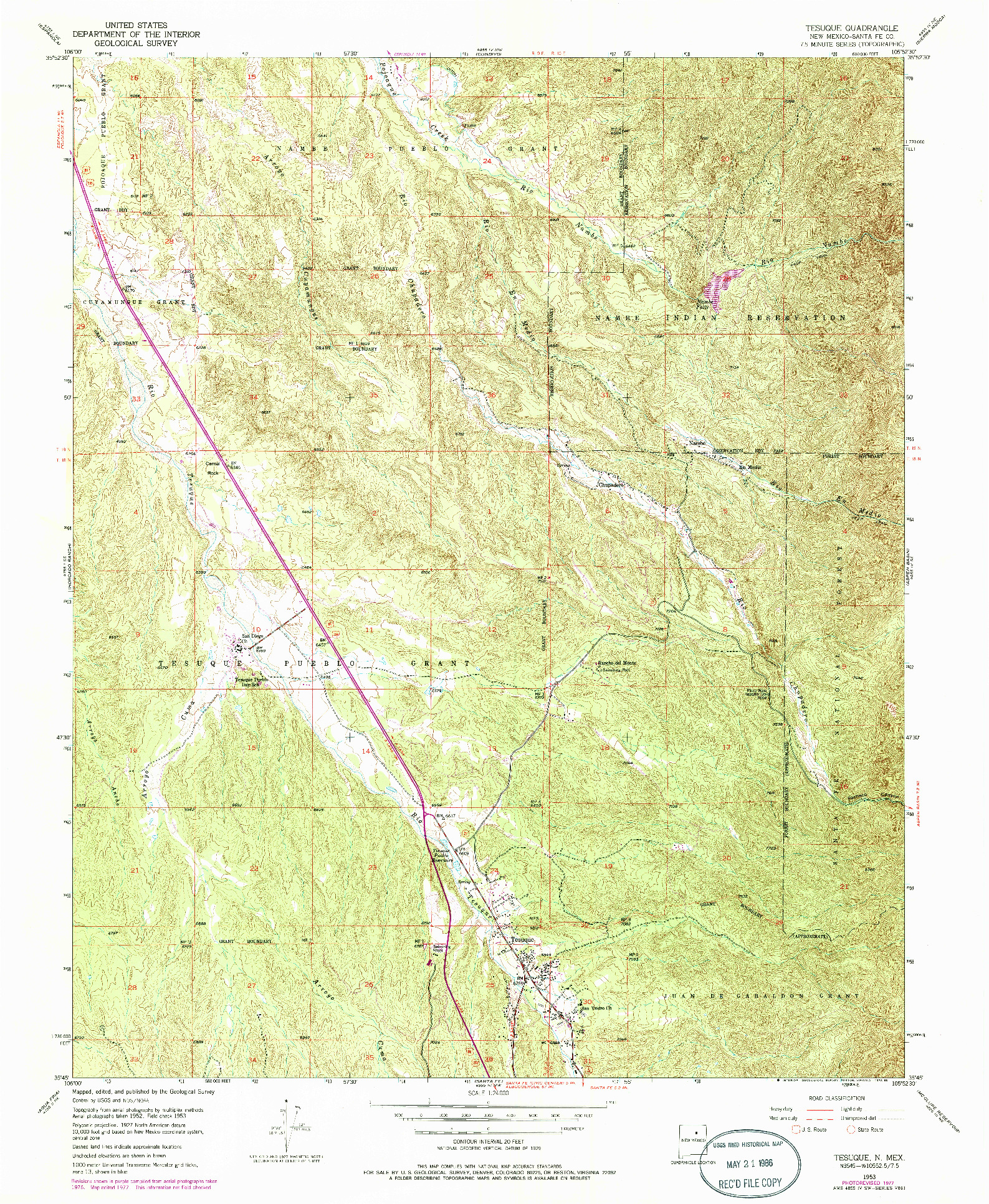 USGS 1:24000-SCALE QUADRANGLE FOR TESUQUE, NM 1953