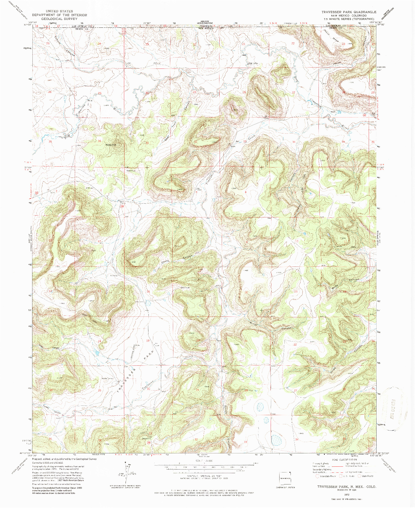 USGS 1:24000-SCALE QUADRANGLE FOR TRAVESSER PARK, NM 1972