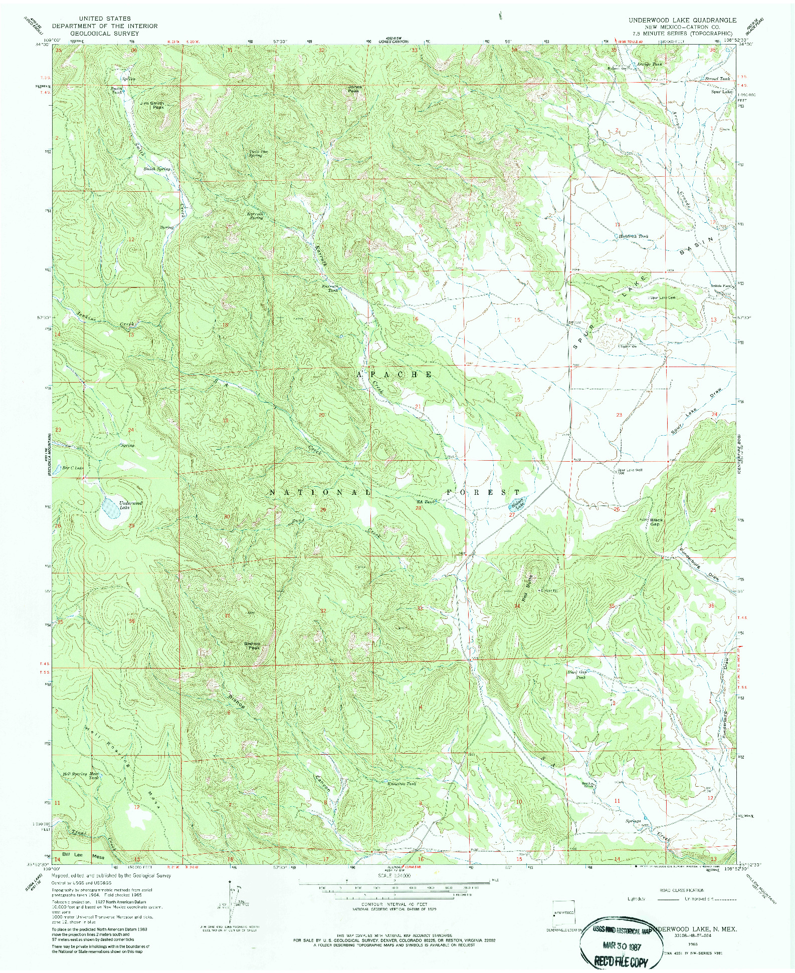 USGS 1:24000-SCALE QUADRANGLE FOR UNDERWOOD LAKE, NM 1965