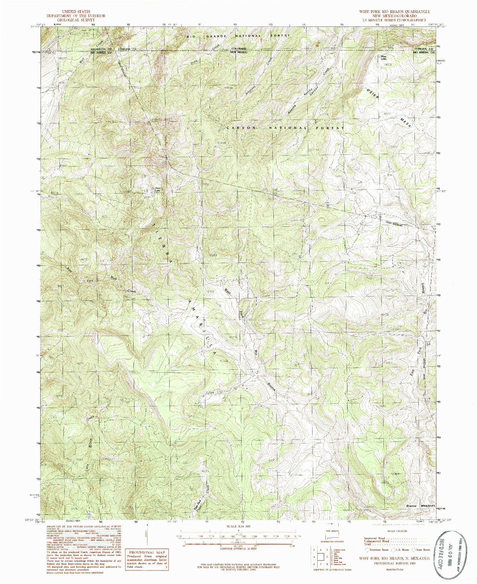 USGS 1:24000-SCALE QUADRANGLE FOR WEST FORK RIO BRAZOS, NM 1983