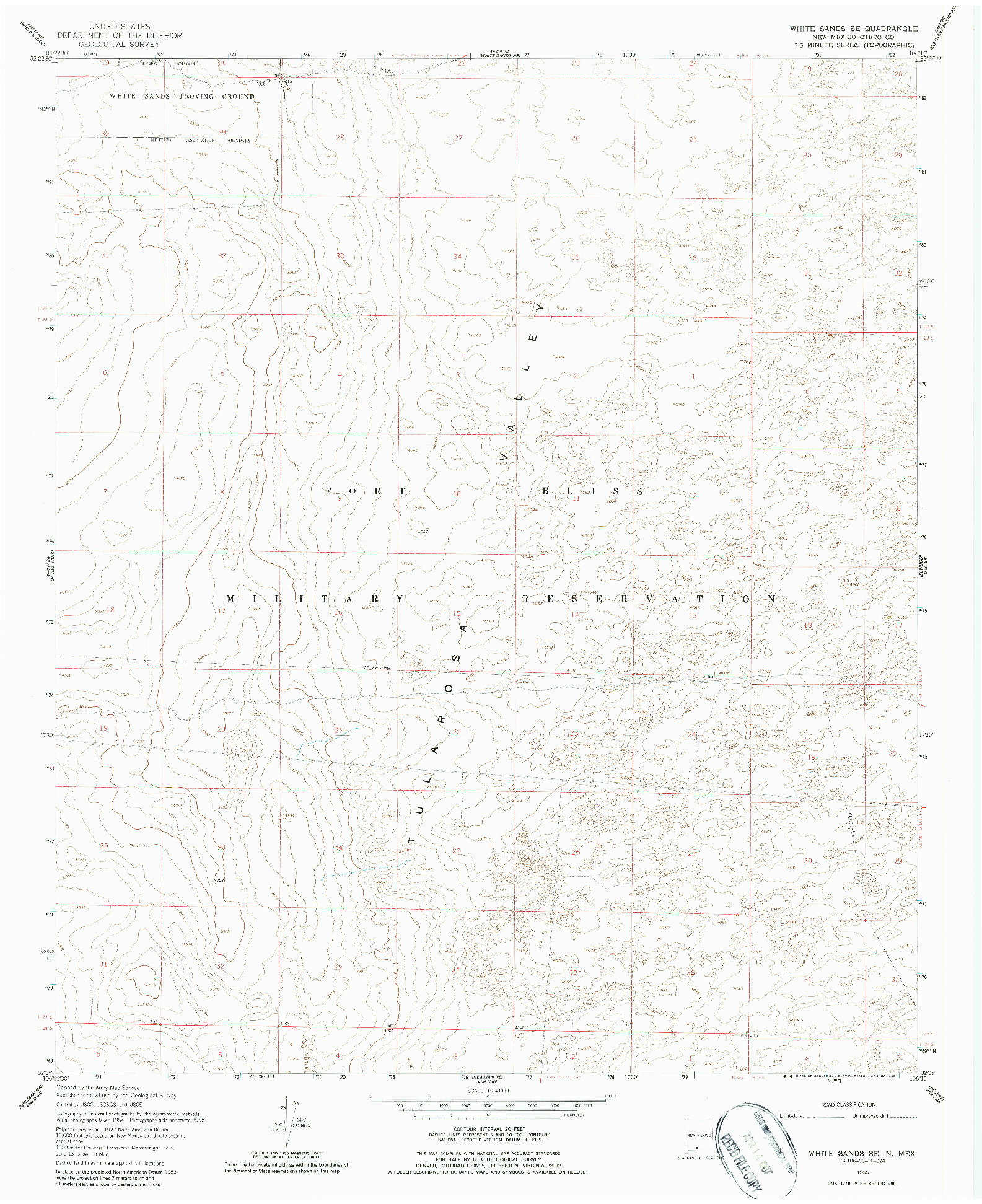 USGS 1:24000-SCALE QUADRANGLE FOR WHITE SANDS SE, NM 1955