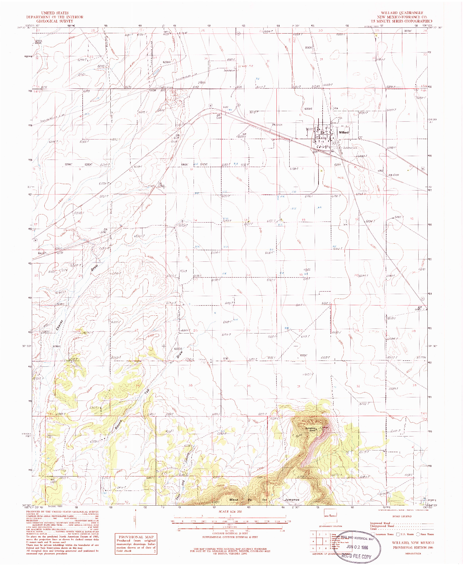 USGS 1:24000-SCALE QUADRANGLE FOR WILLARD, NM 1986