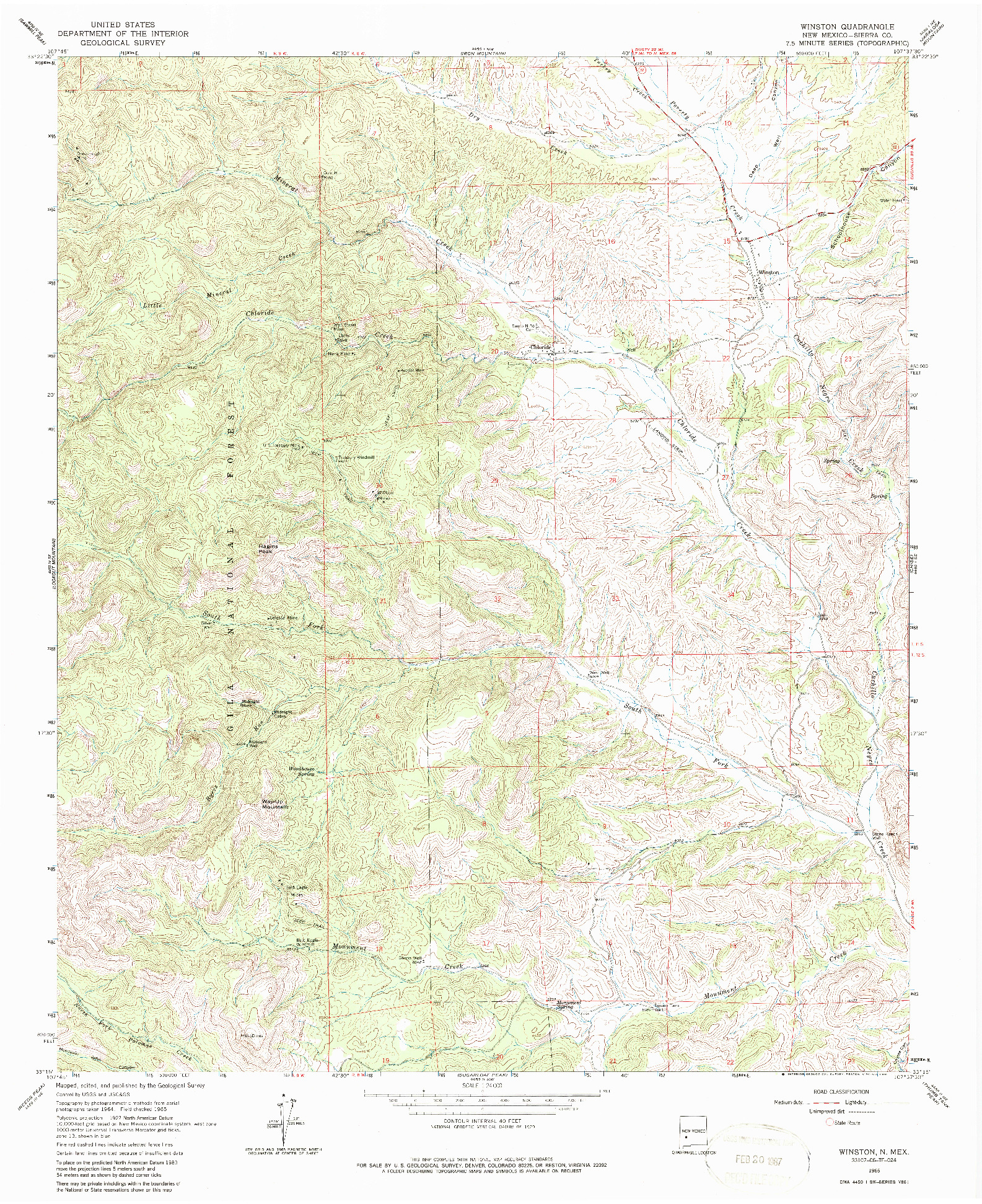 USGS 1:24000-SCALE QUADRANGLE FOR WINSTON, NM 1965