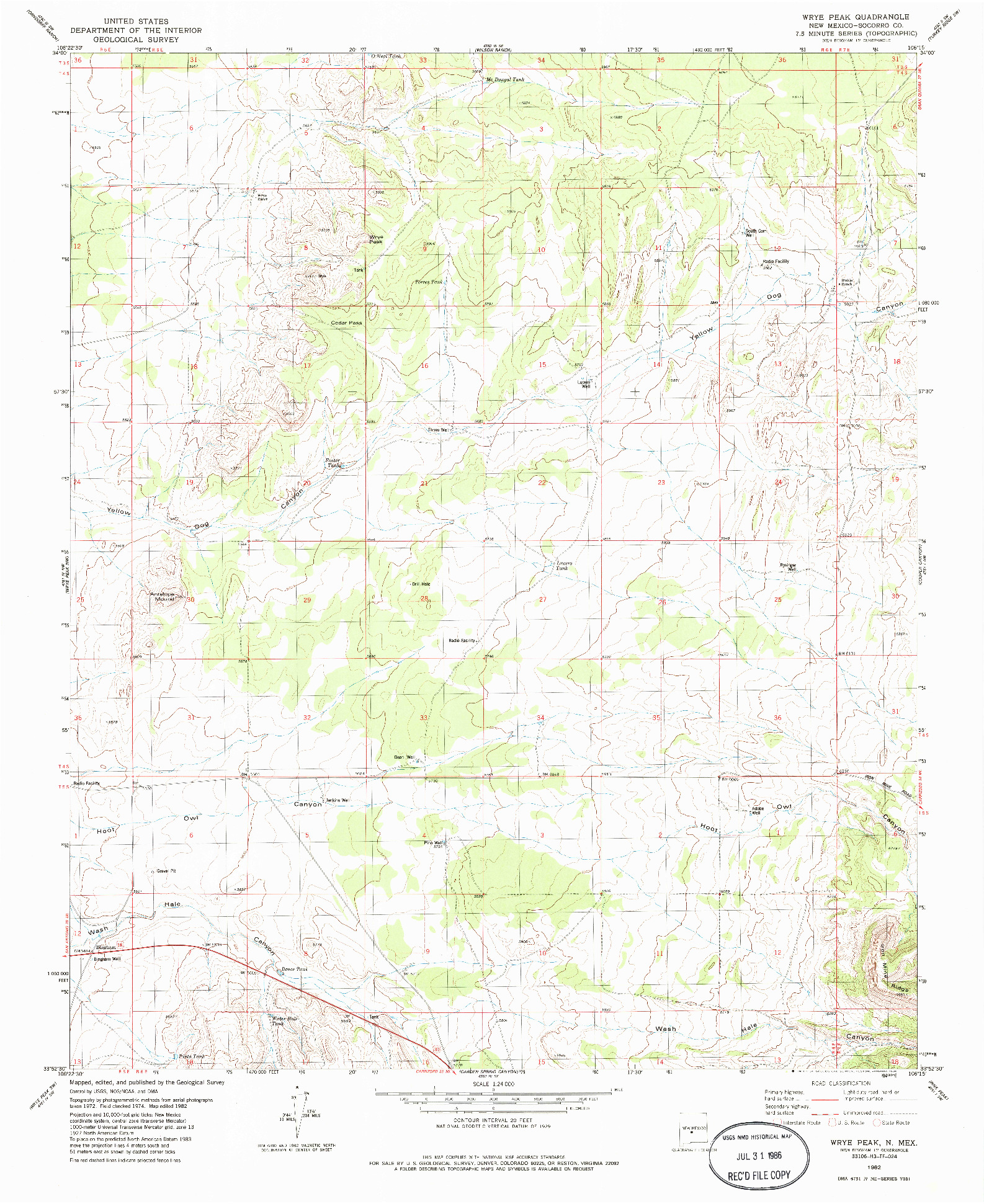 USGS 1:24000-SCALE QUADRANGLE FOR WRYE PEAK, NM 1982