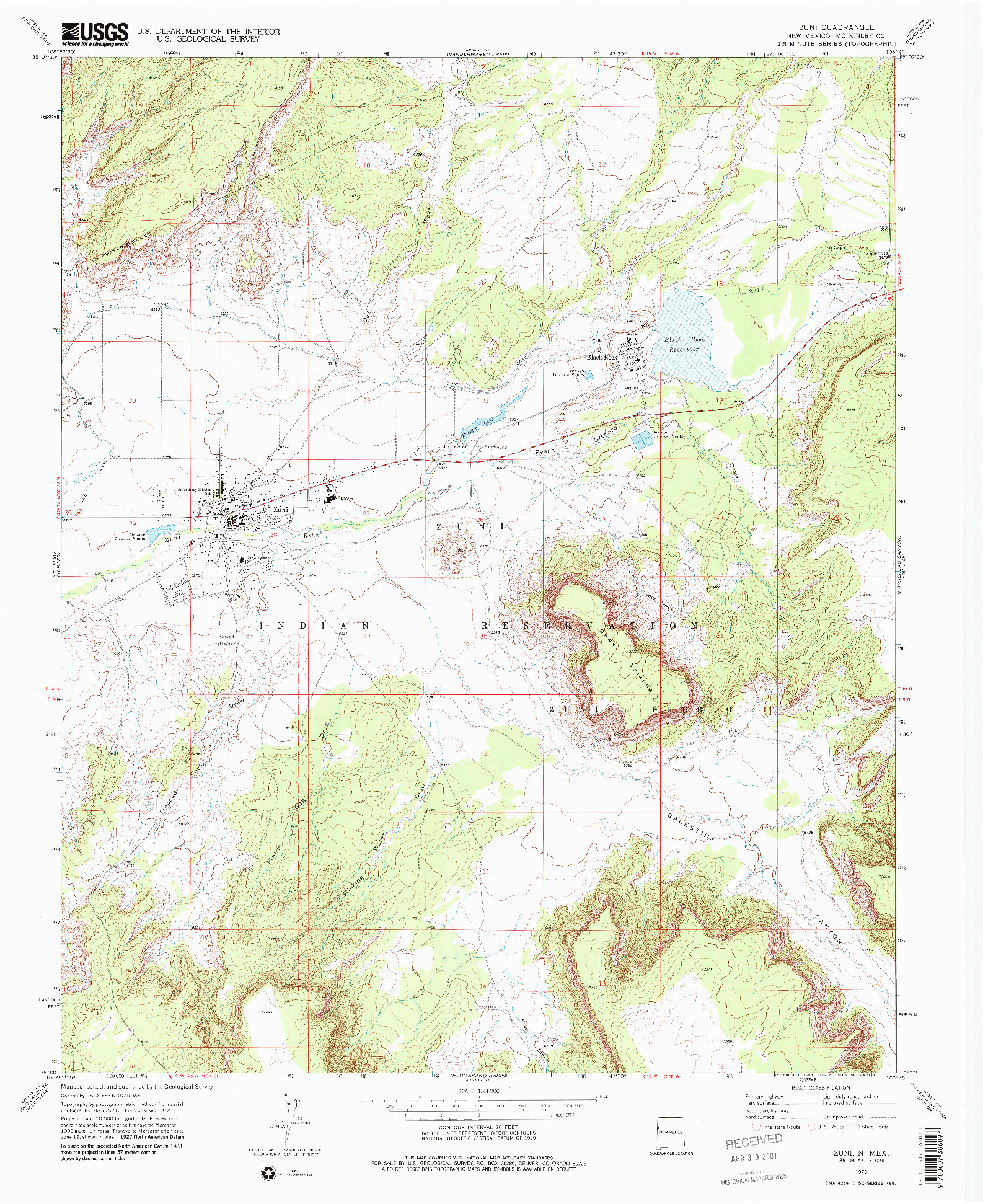 USGS 1:24000-SCALE QUADRANGLE FOR ZUNI, NM 1972