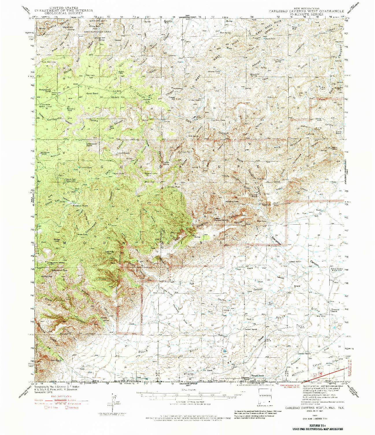 USGS 1:62500-SCALE QUADRANGLE FOR CARLSBAD CAVERNS WEST, NM 1940