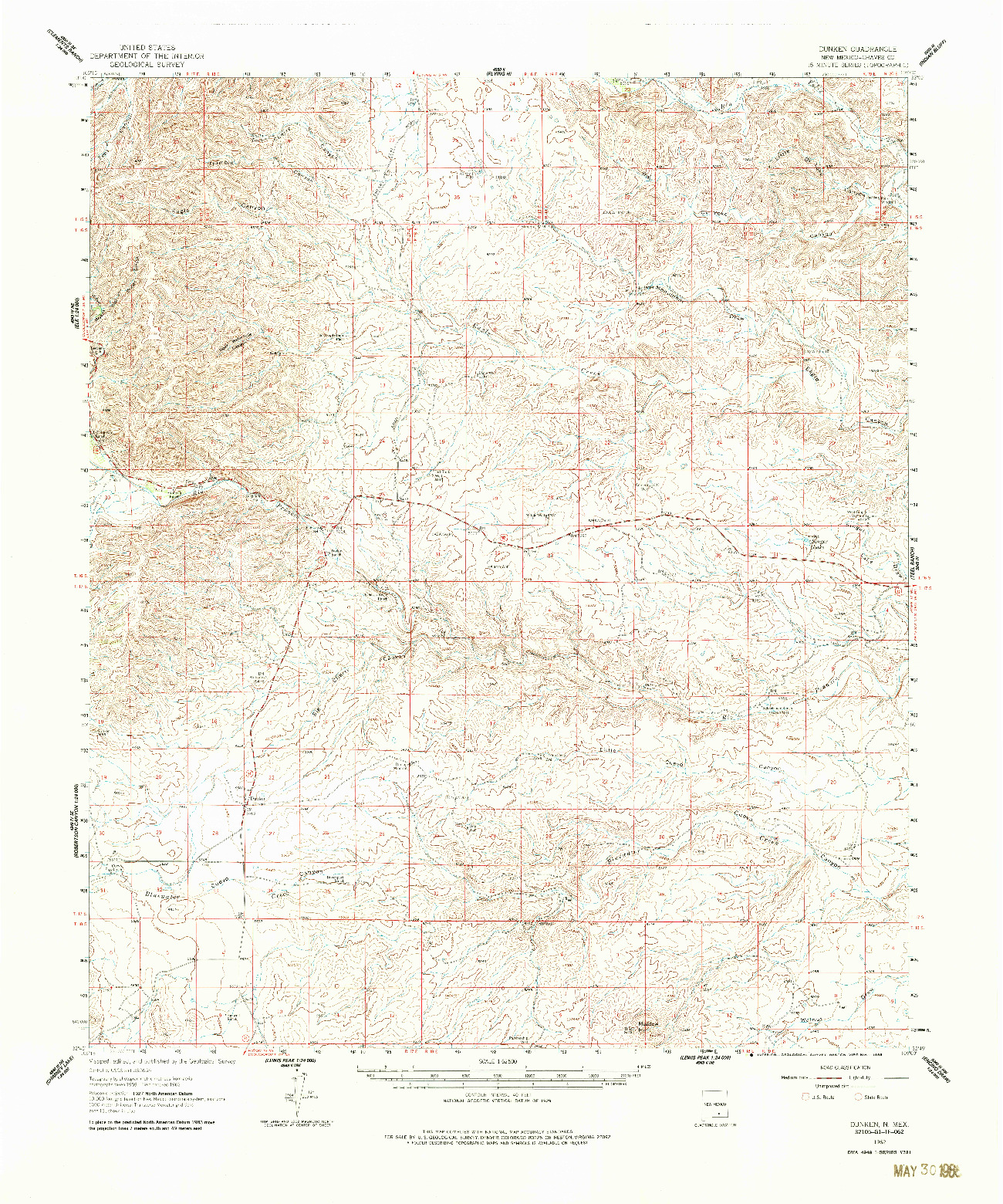 USGS 1:62500-SCALE QUADRANGLE FOR DUNKEN, NM 1962