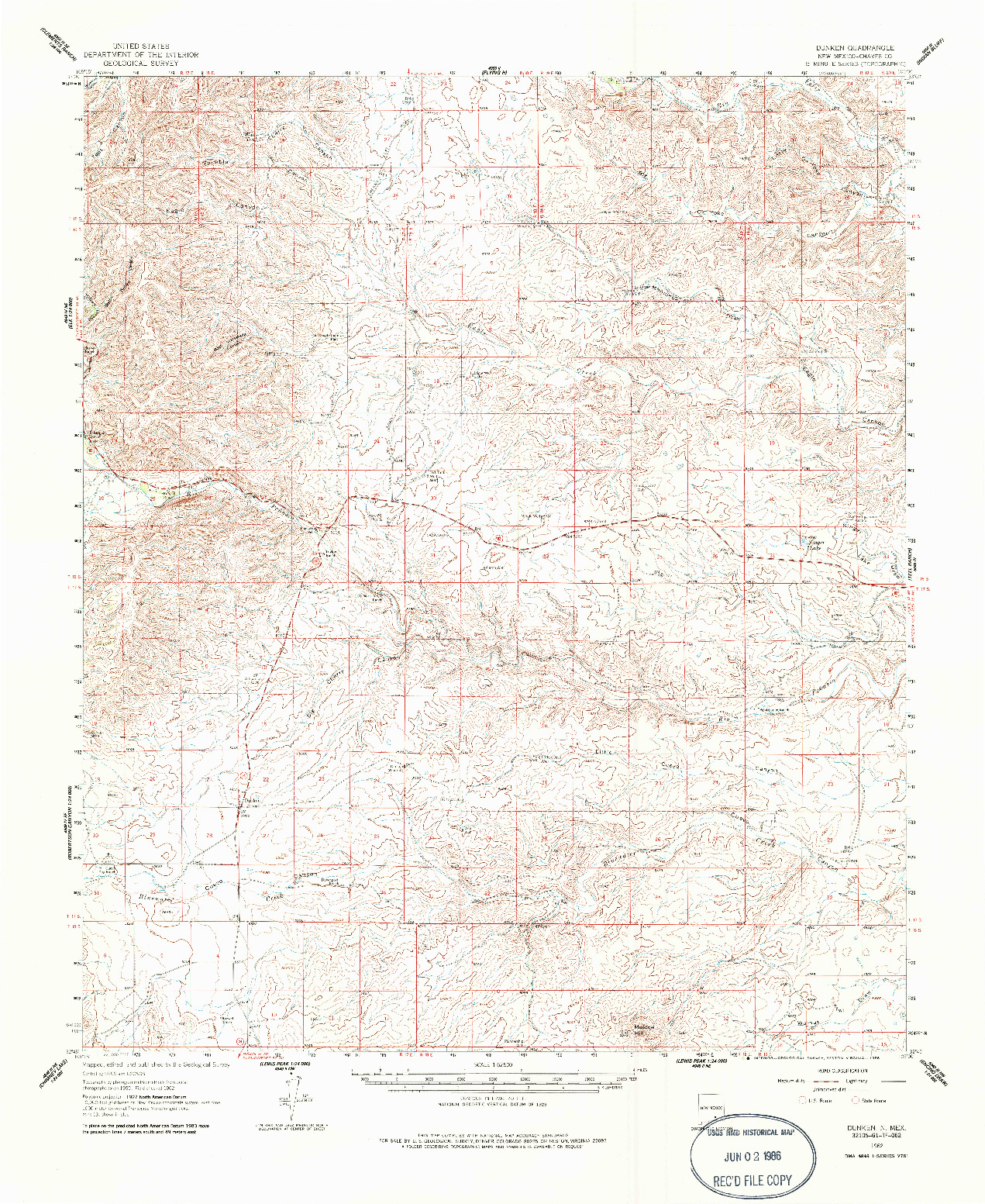 USGS 1:62500-SCALE QUADRANGLE FOR DUNKEN, NM 1962