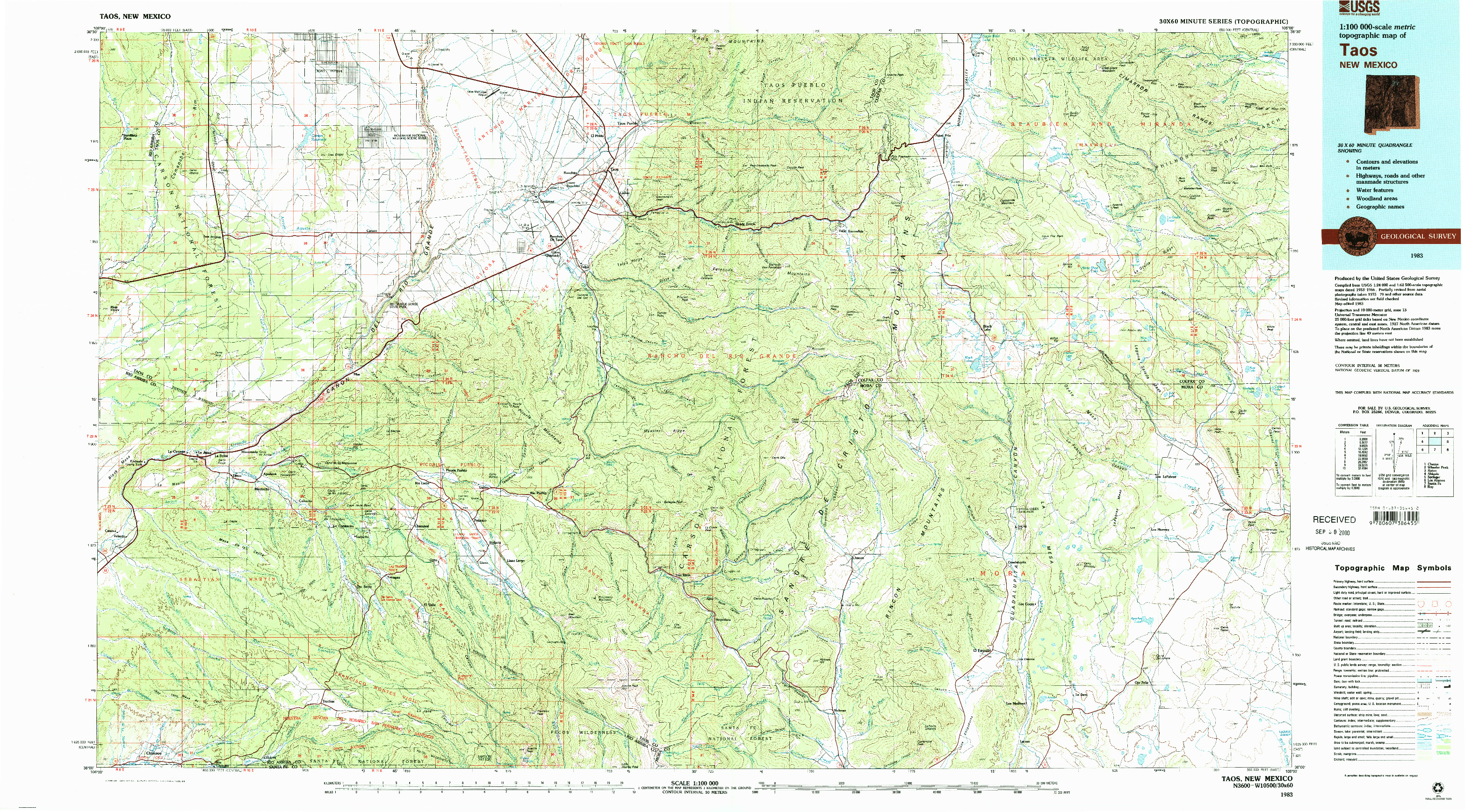 USGS 1:100000-SCALE QUADRANGLE FOR TAOS, NM 1983