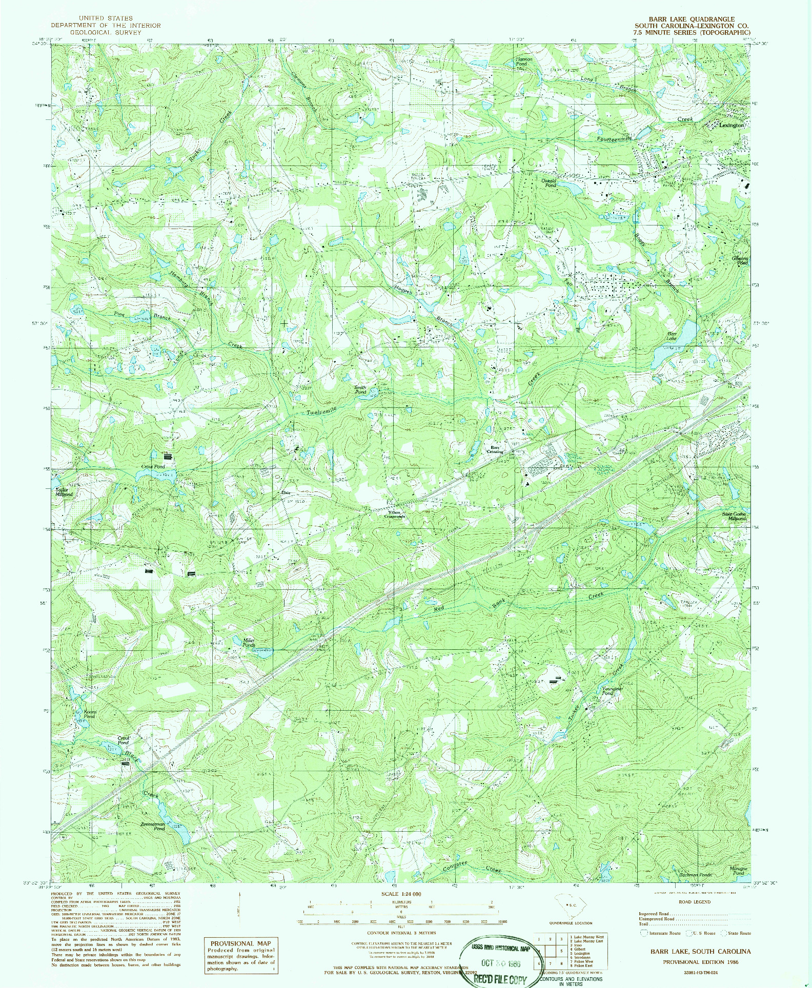 USGS 1:24000-SCALE QUADRANGLE FOR BARR LAKE, SC 1986