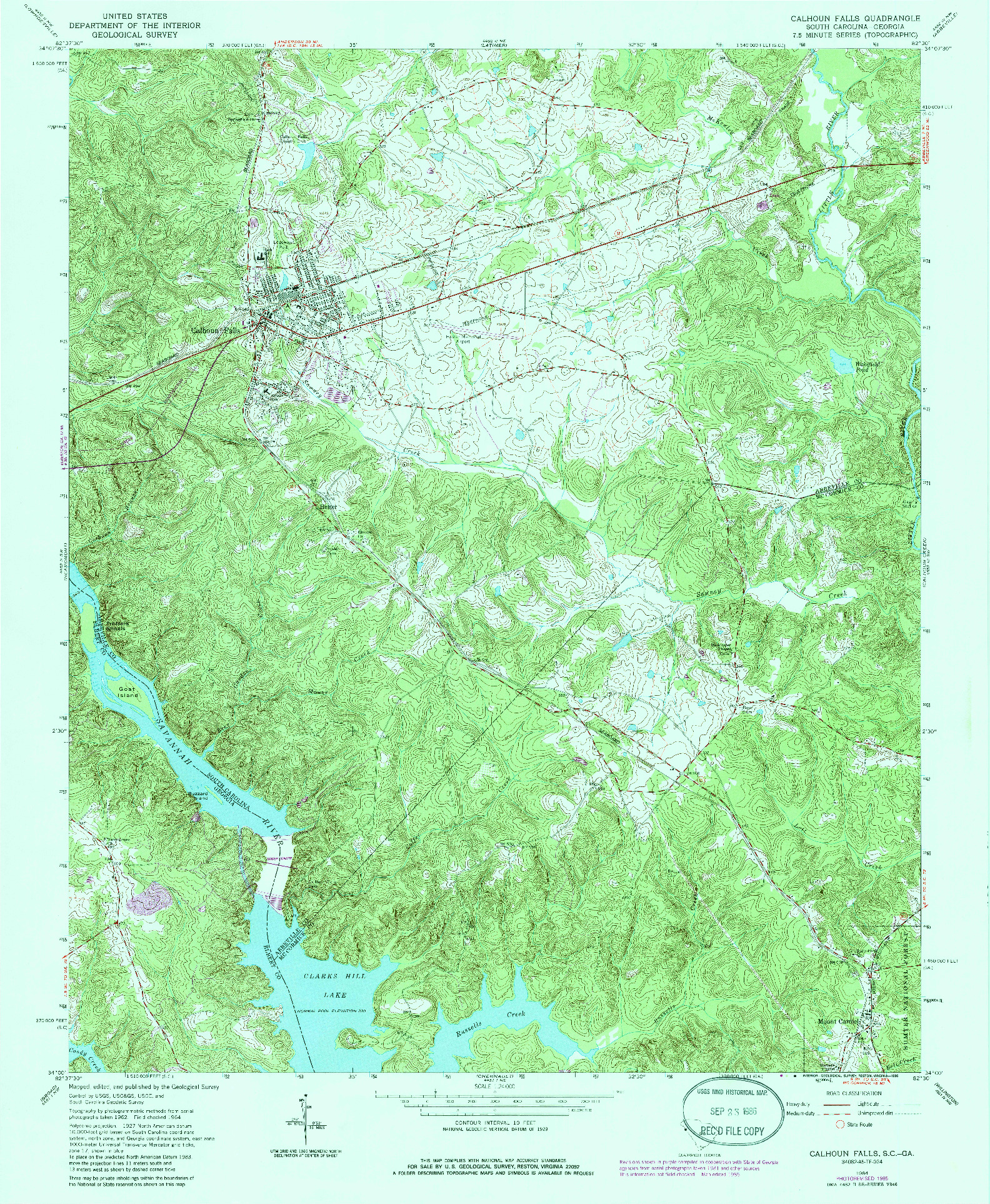 USGS 1:24000-SCALE QUADRANGLE FOR CALHOUN FALLS, SC 1964