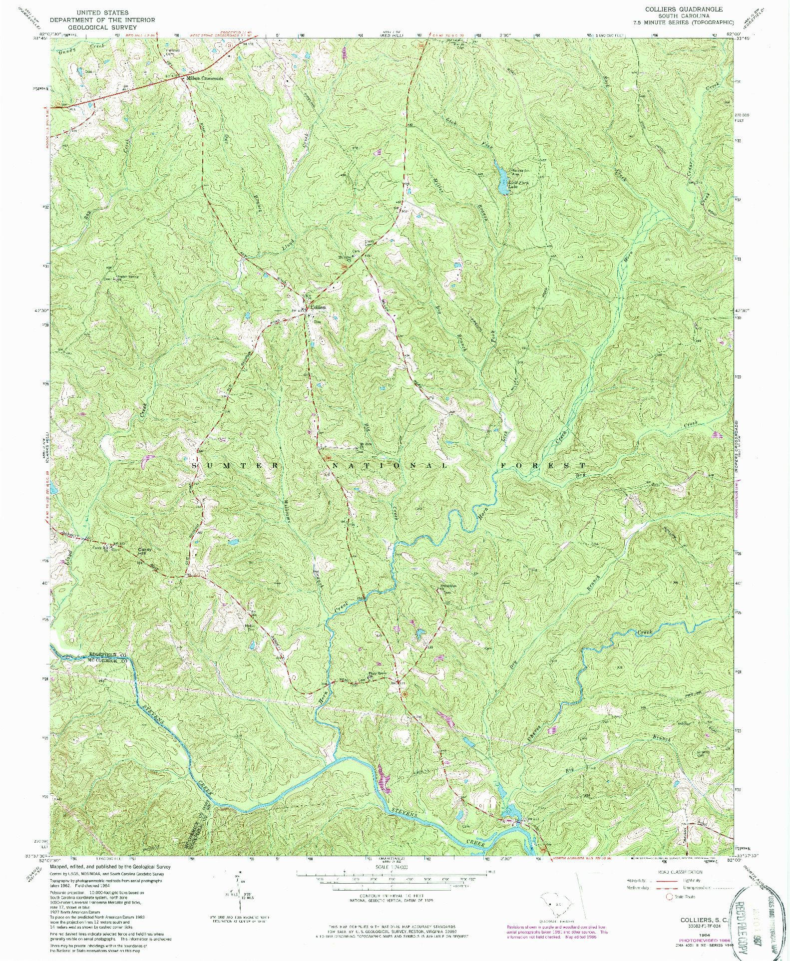 USGS 1:24000-SCALE QUADRANGLE FOR COLLIERS, SC 1964